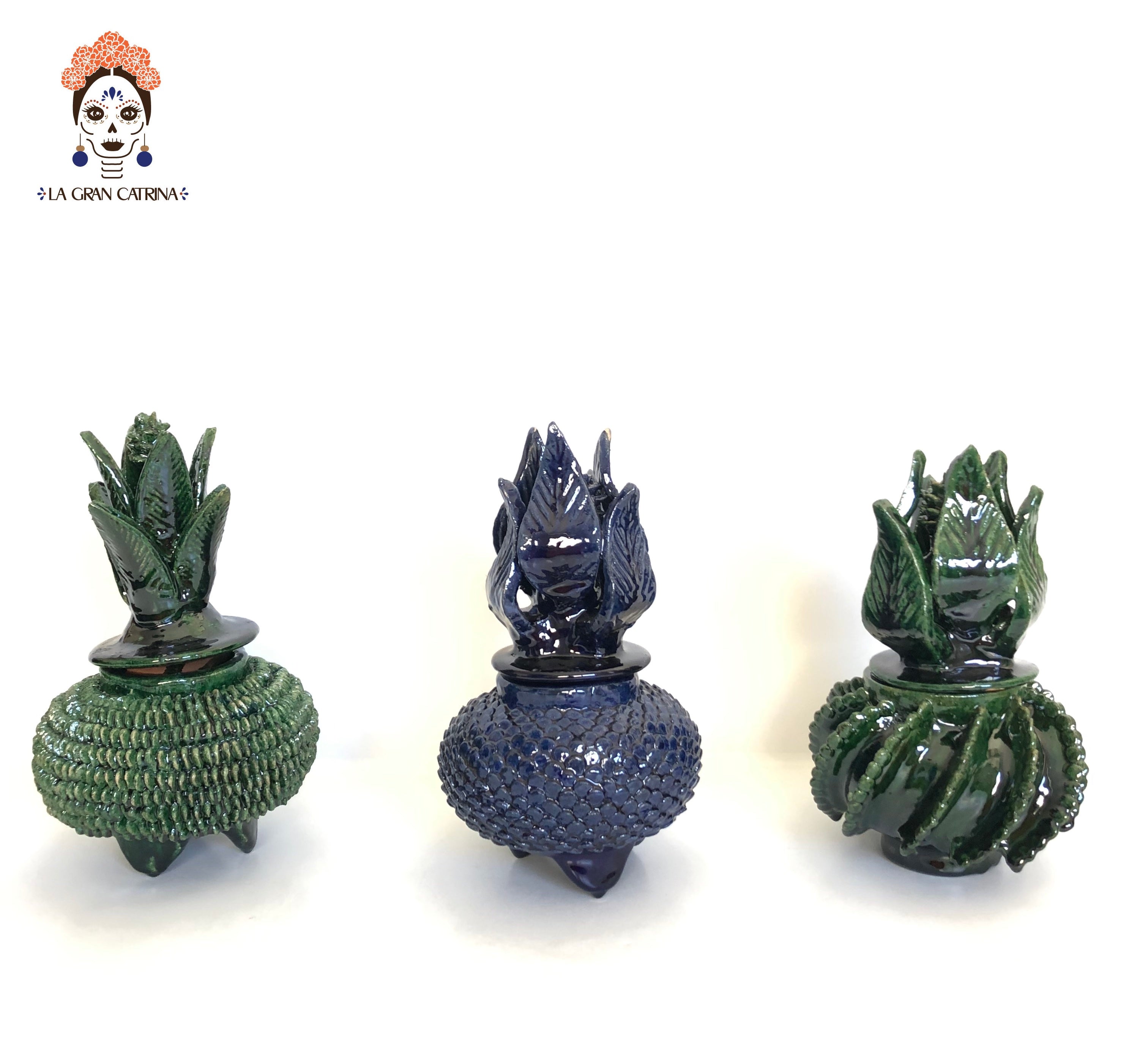Glazed Clay Pineapple - Green Barrel Cactus - 8.5 in. - Made to Order Juan Gtz