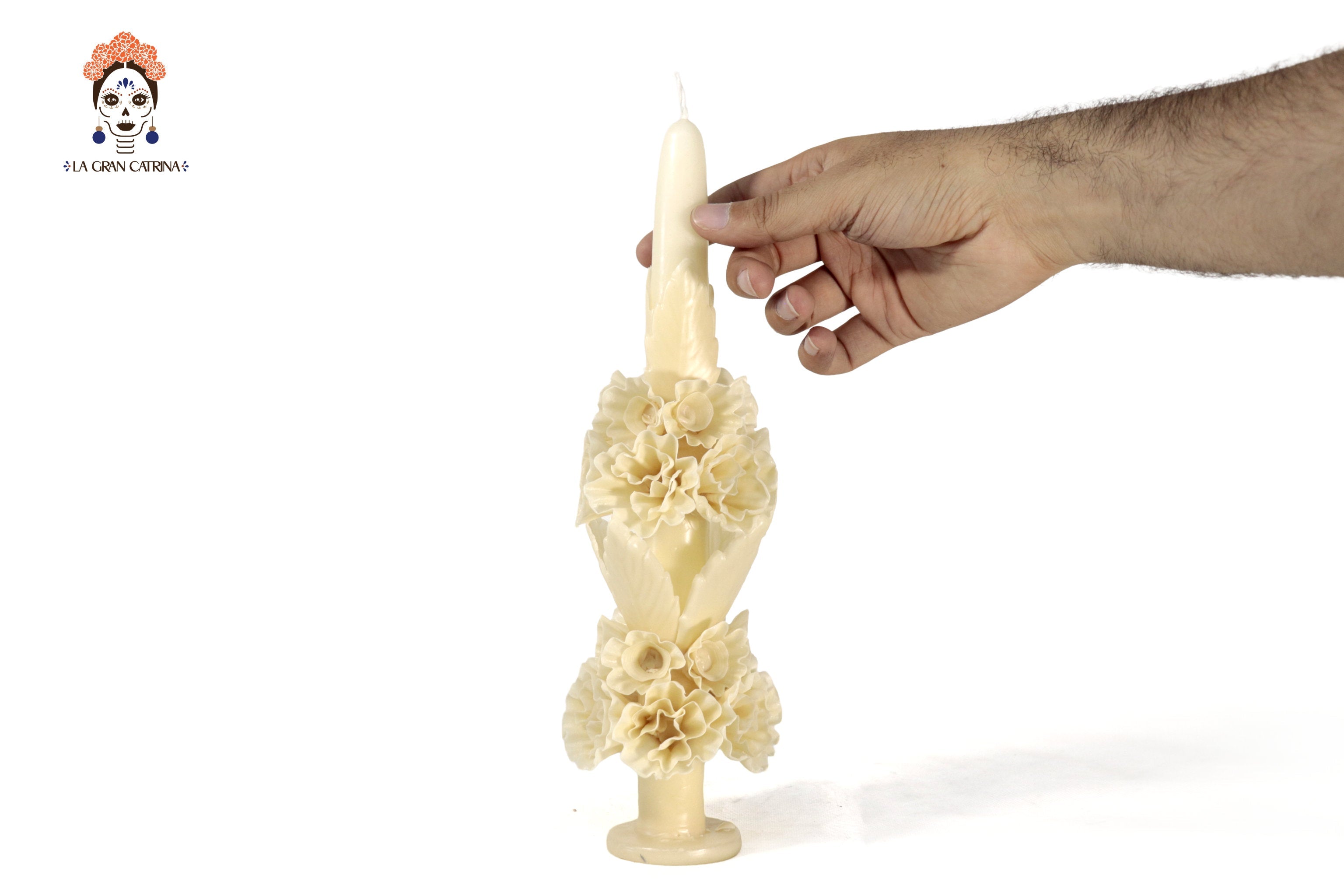Sculpted Candle - Decorative Flowers Yellow - 11 in. Viviana