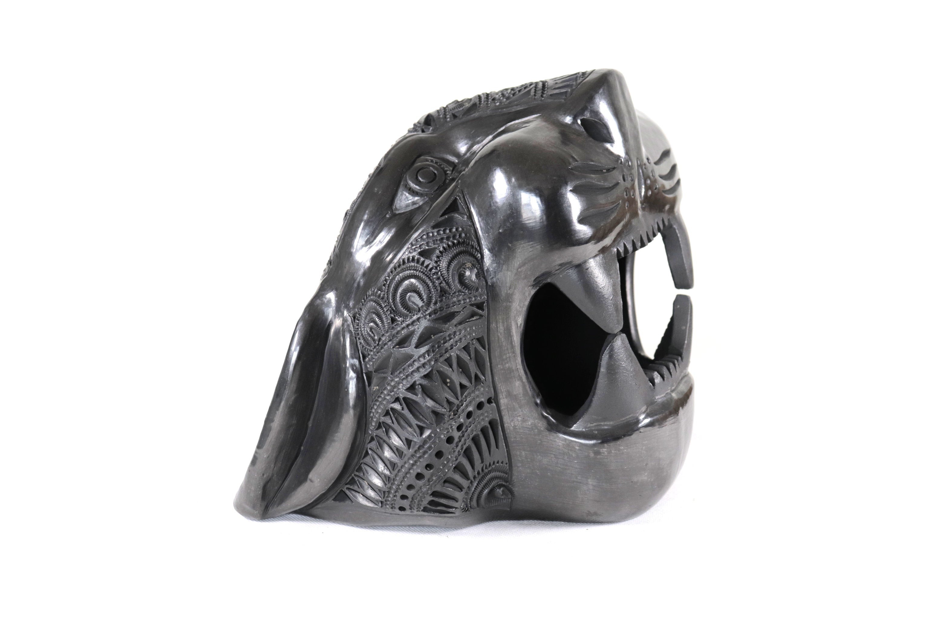Black Clay Jaguar Head - 8.7 in. Tere Oax
