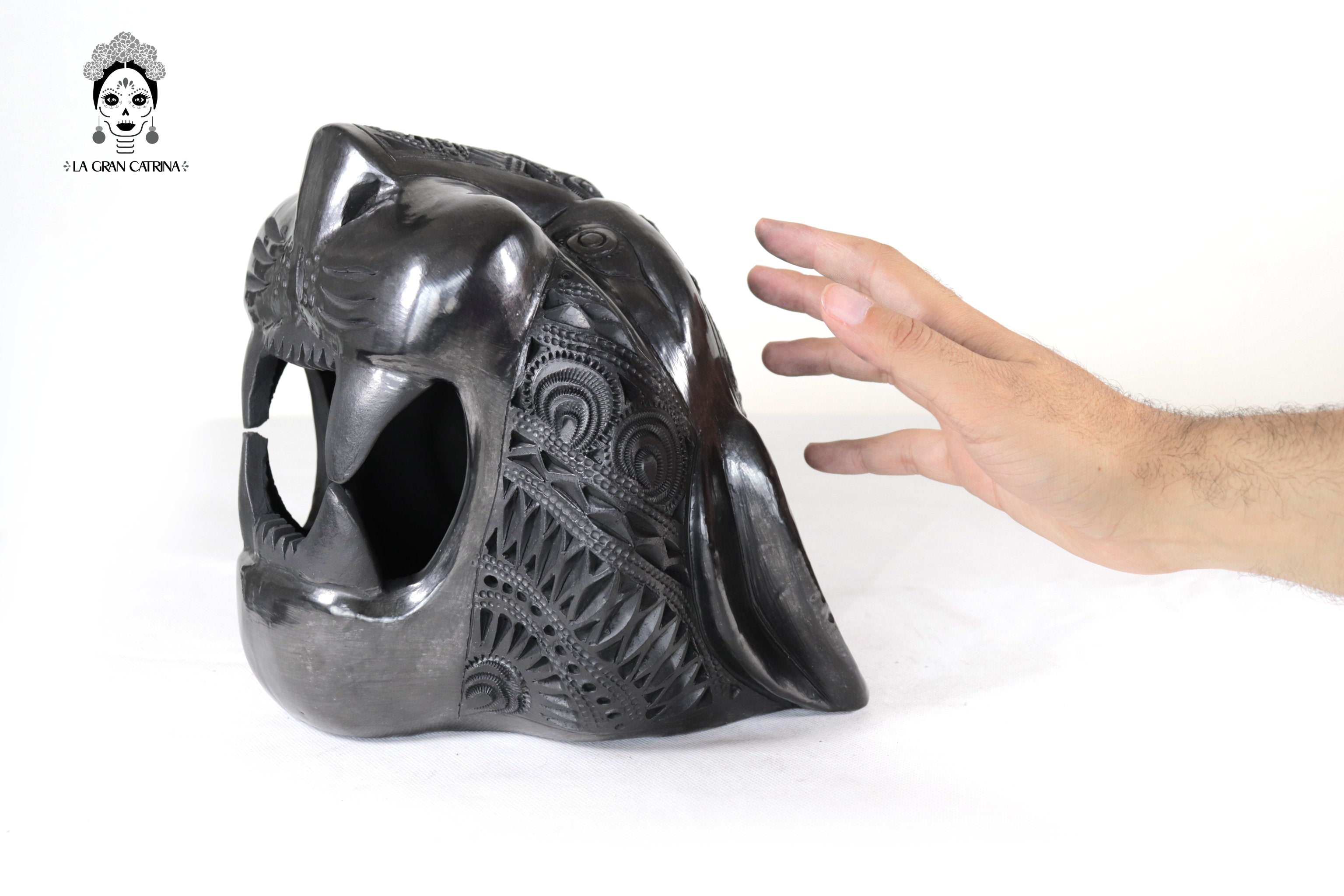 Black Clay Jaguar Head - 8.7 in. Tere Oax
