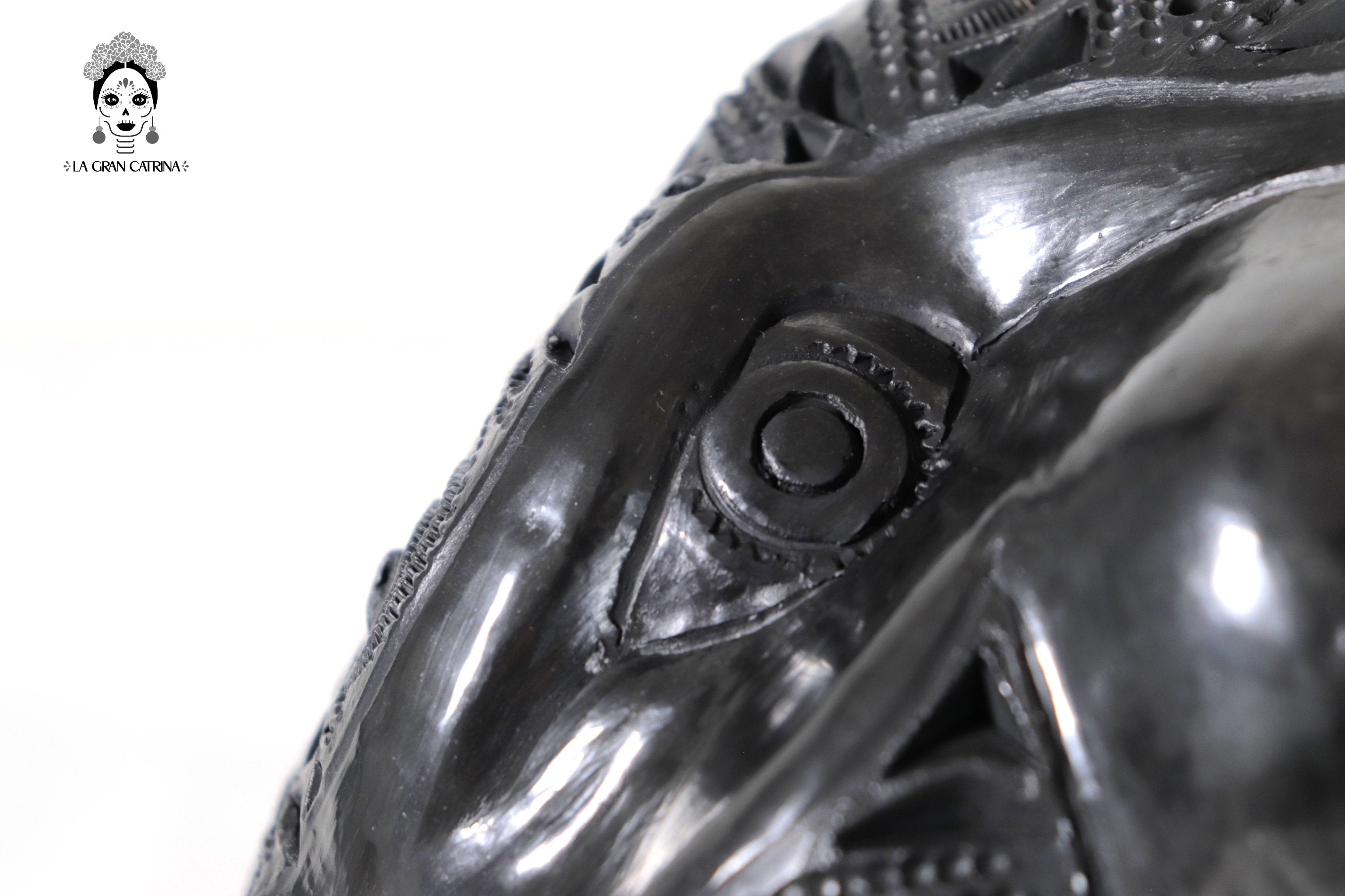 Black Clay Jaguar Head - 8.7 in. Tere Oax