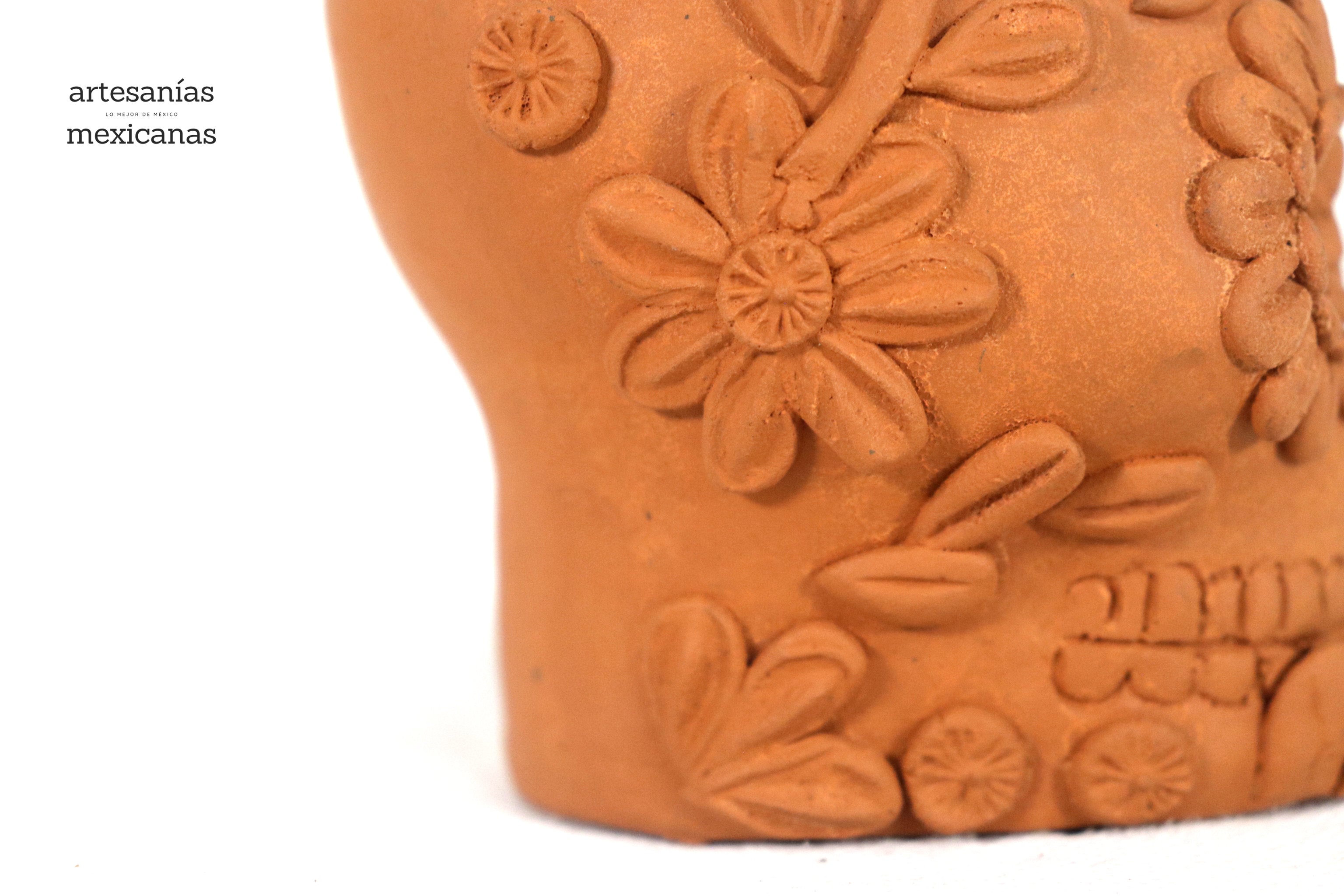 Planter al natural clay chica of Skull Style Catrina Brenda Capula