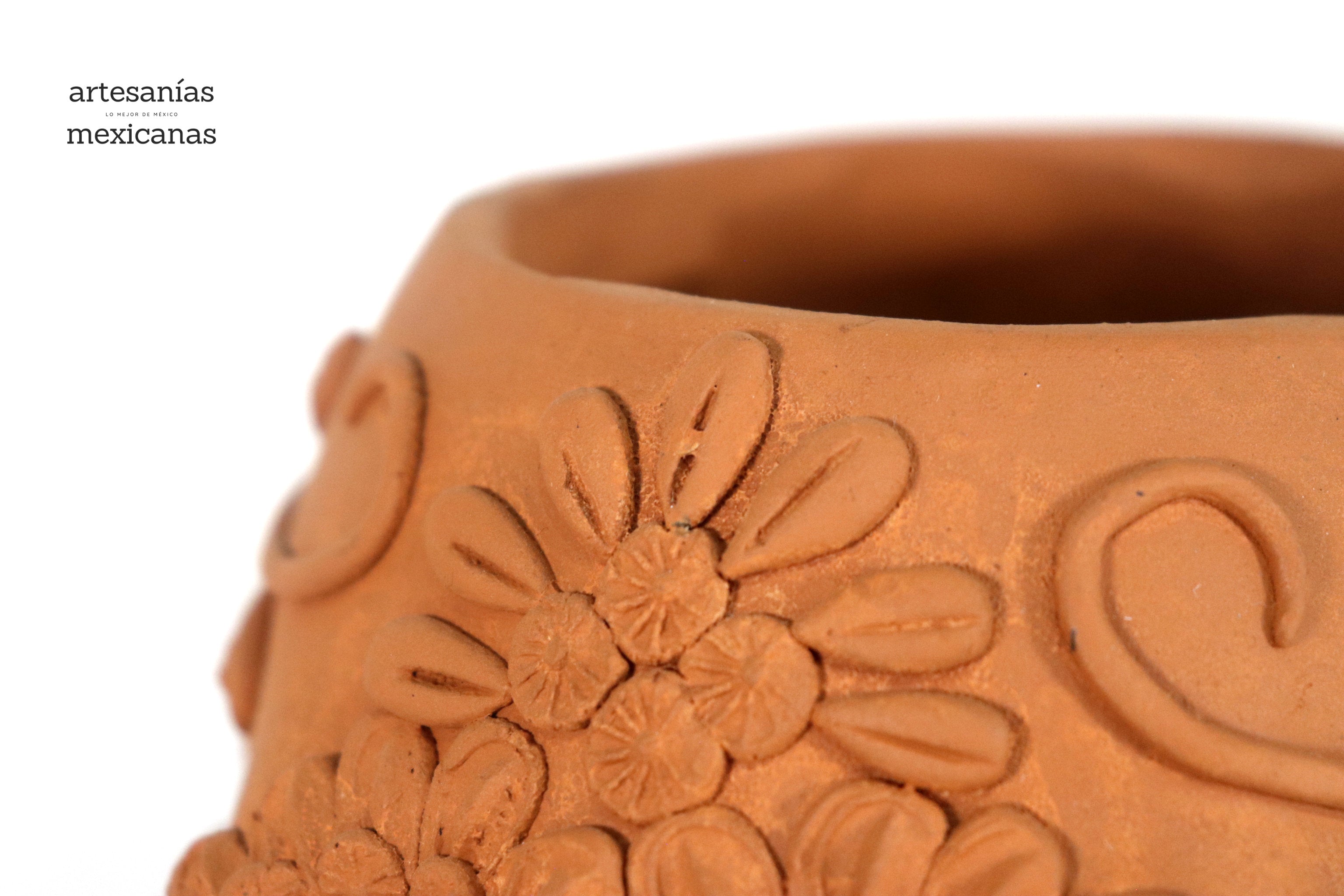 Planter Skull Natural Clay with Flowers Relieve - 6.2 in. Brenda Capula