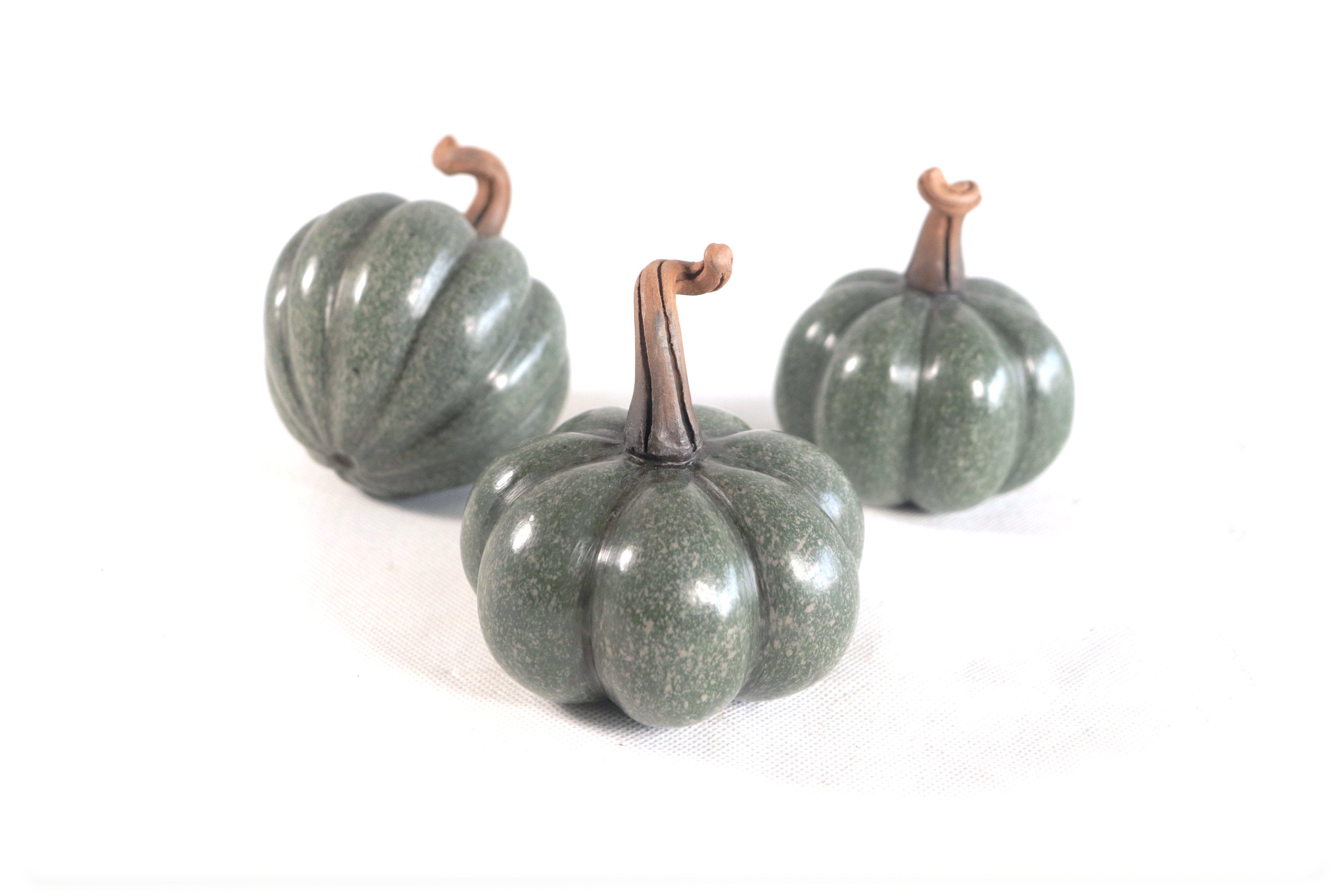 Set of 3 Pumpkins small green grayish Trejo