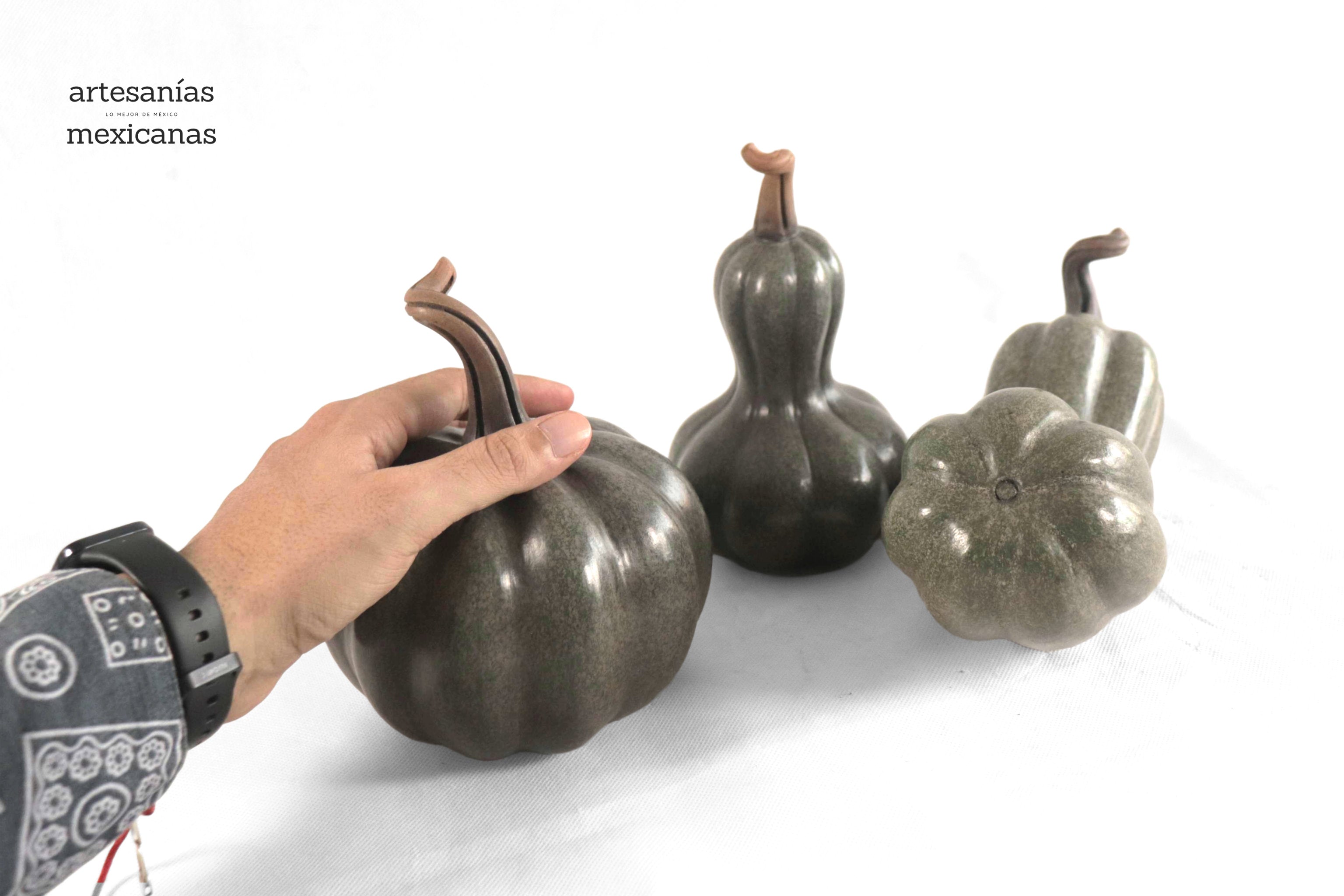 Set of 3 Pumpkins green grayish Trejo