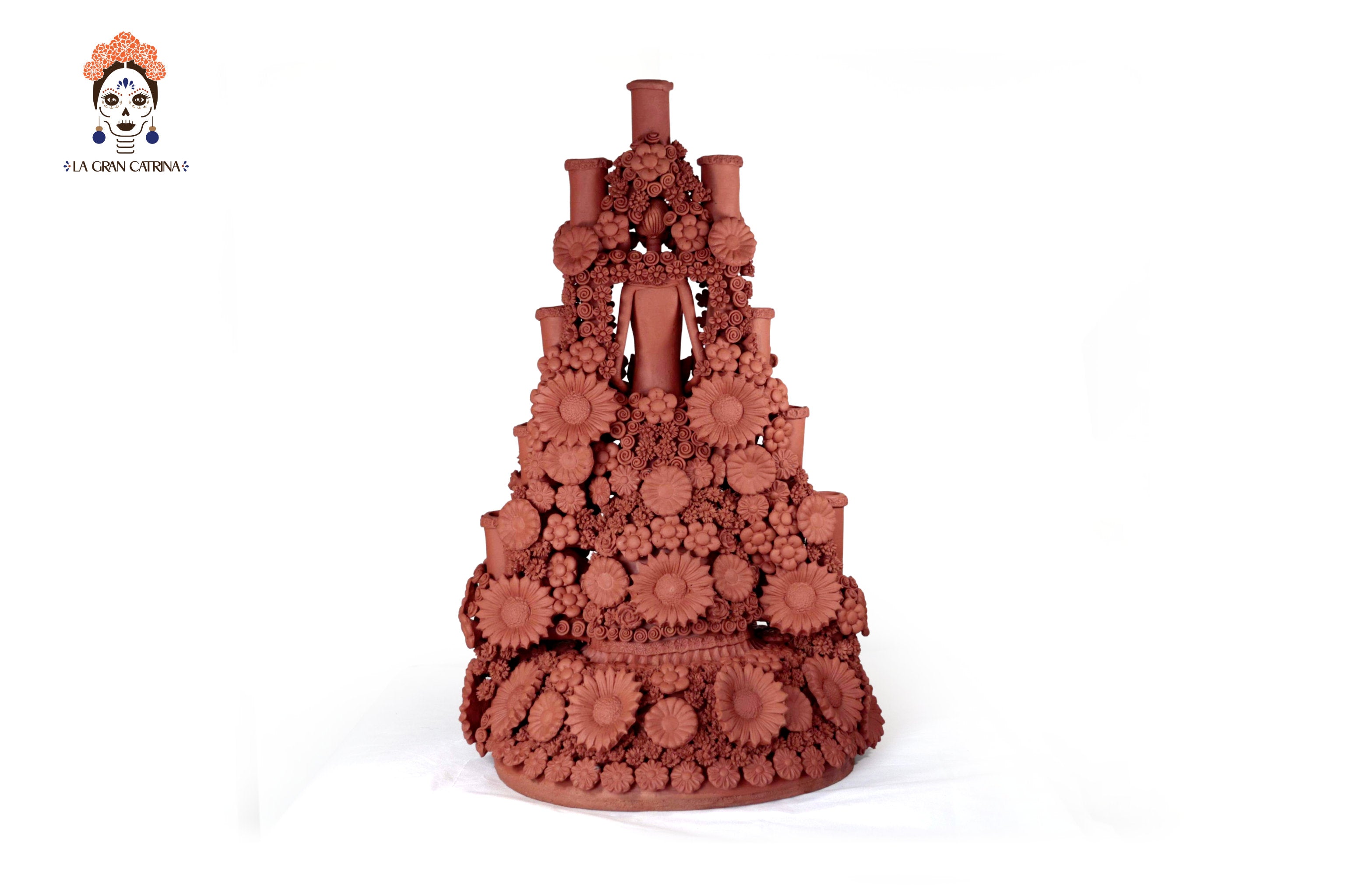 Candleholder Tallr Skull Floral Natural Clay - 24.4 in. Manuel Avalos