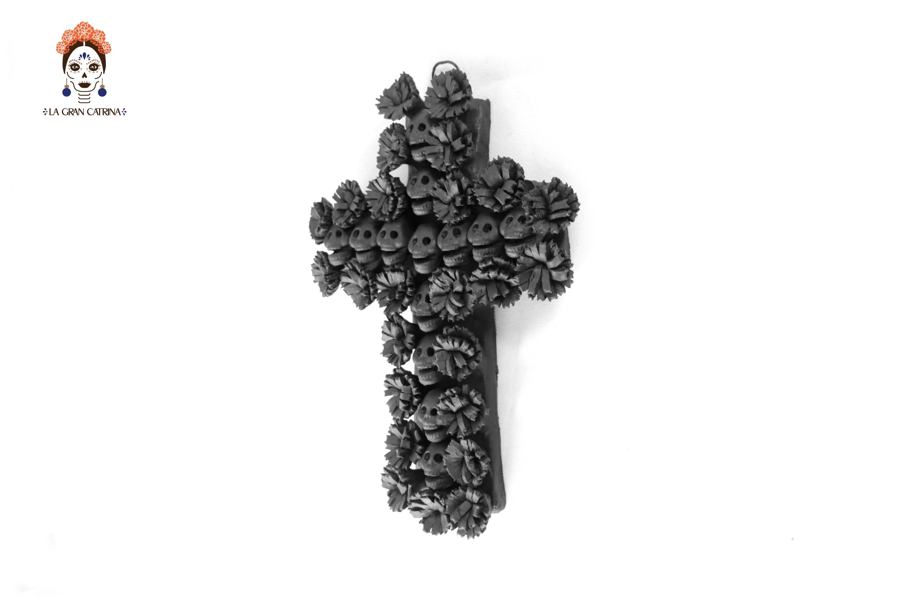 Cross Day of the Dead Clay Black 10 in. Lizbeth Cruces