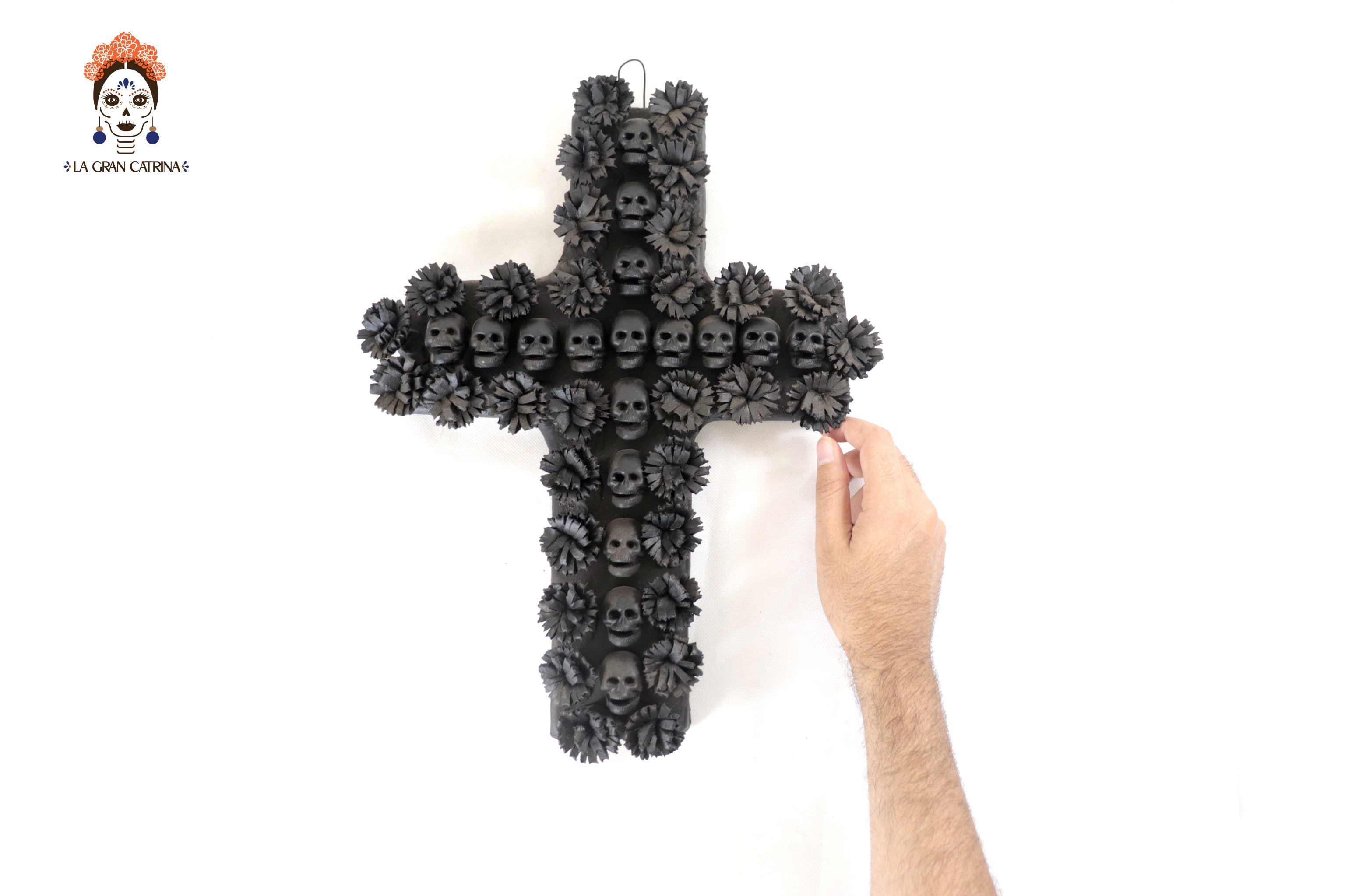 Cross Day of the Dead GranClay Black - 15.7 in. Lizbeth Cruces