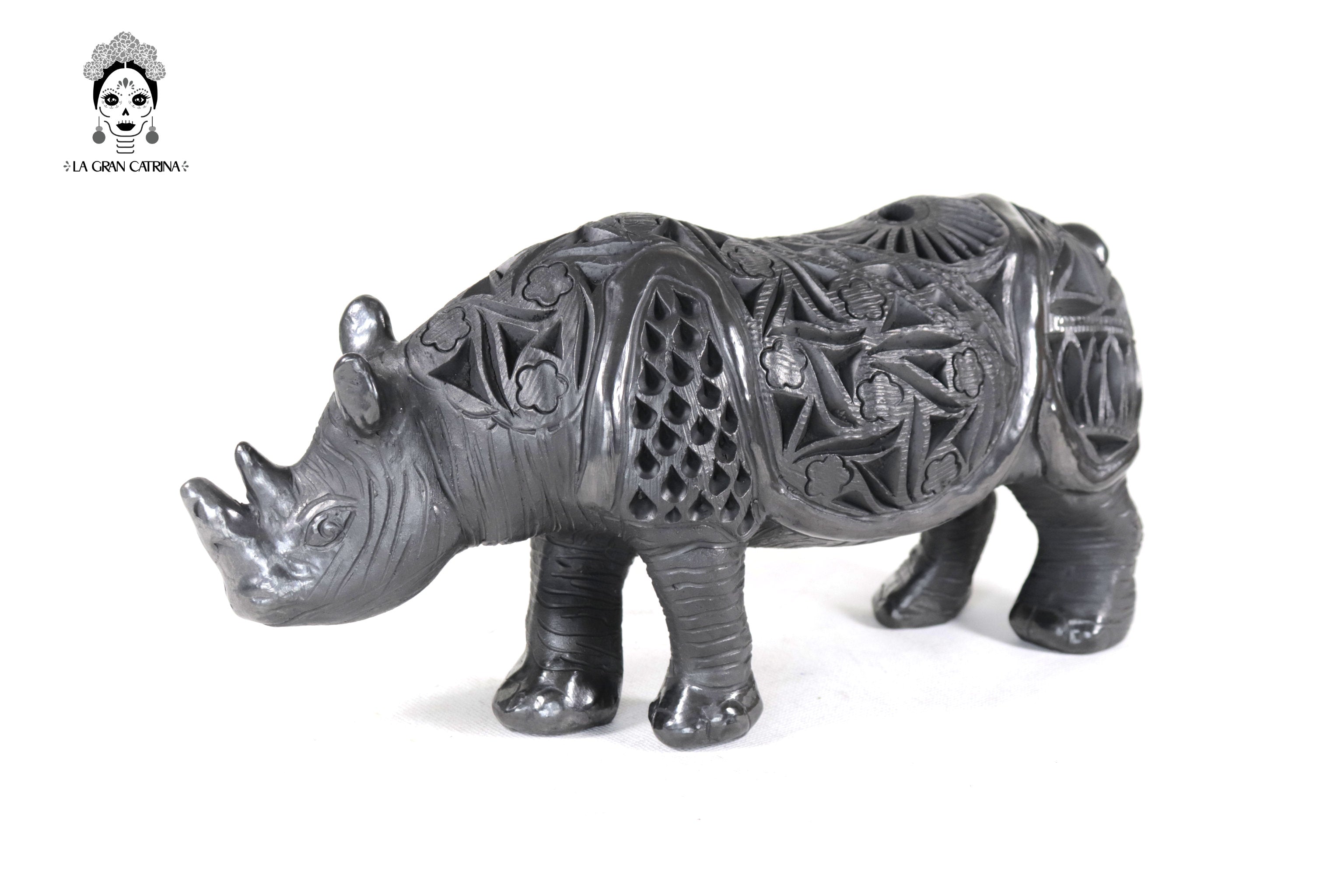 Black Clay Rhinoceros - 5.5 in. Tere Oax