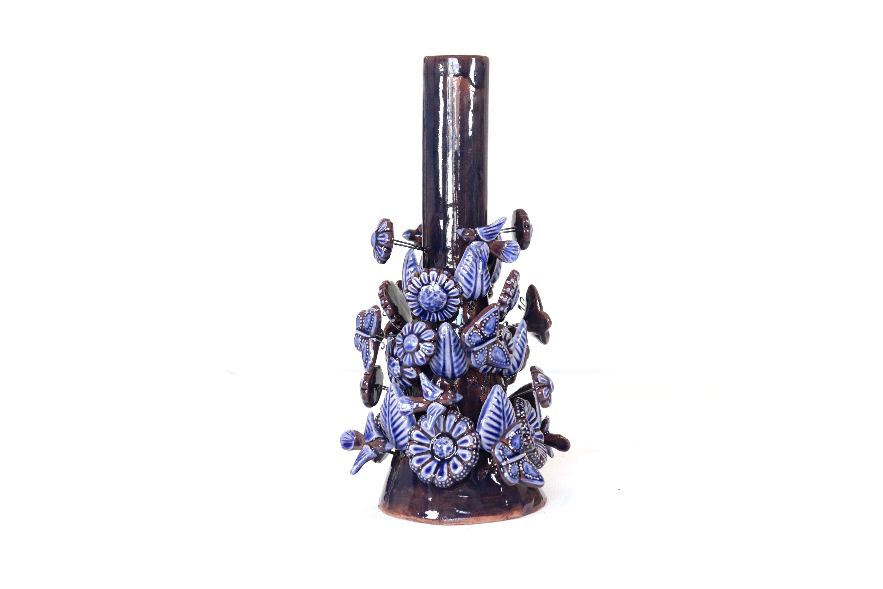 Set of 3 Porta Cirio Blue - Glazed Clay - 11.4 in. Montoya