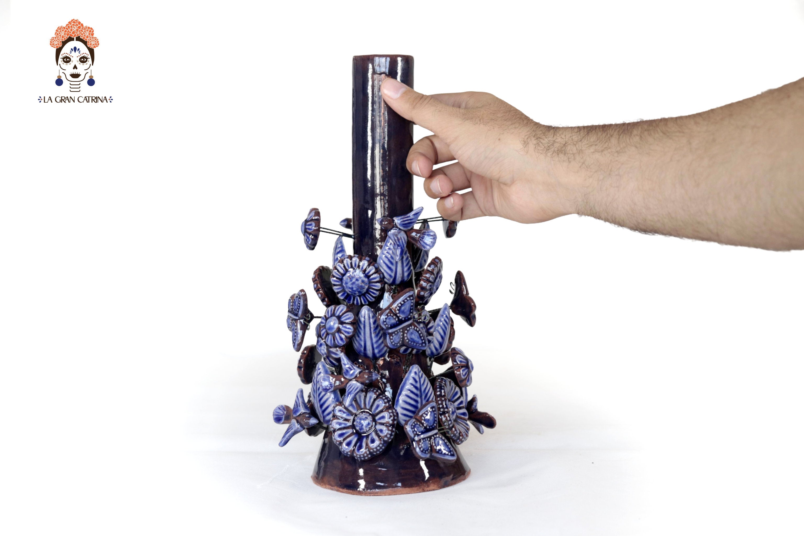 Set of 3 Porta Cirio Blue - Glazed Clay - 11.4 in. Montoya