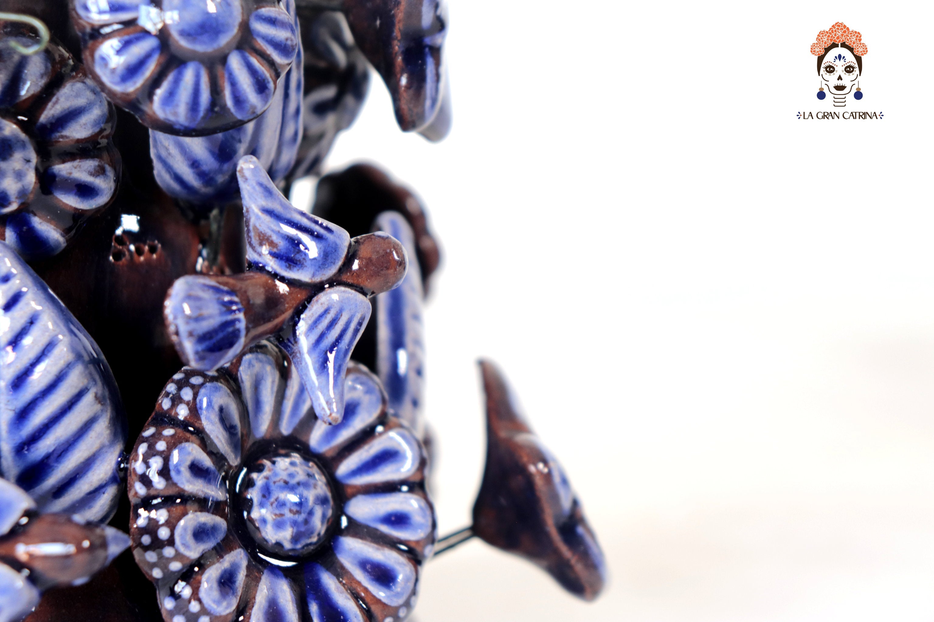 Set of 3 Porta Cirio Blue - Glazed Clay - 11.4 in. Montoya