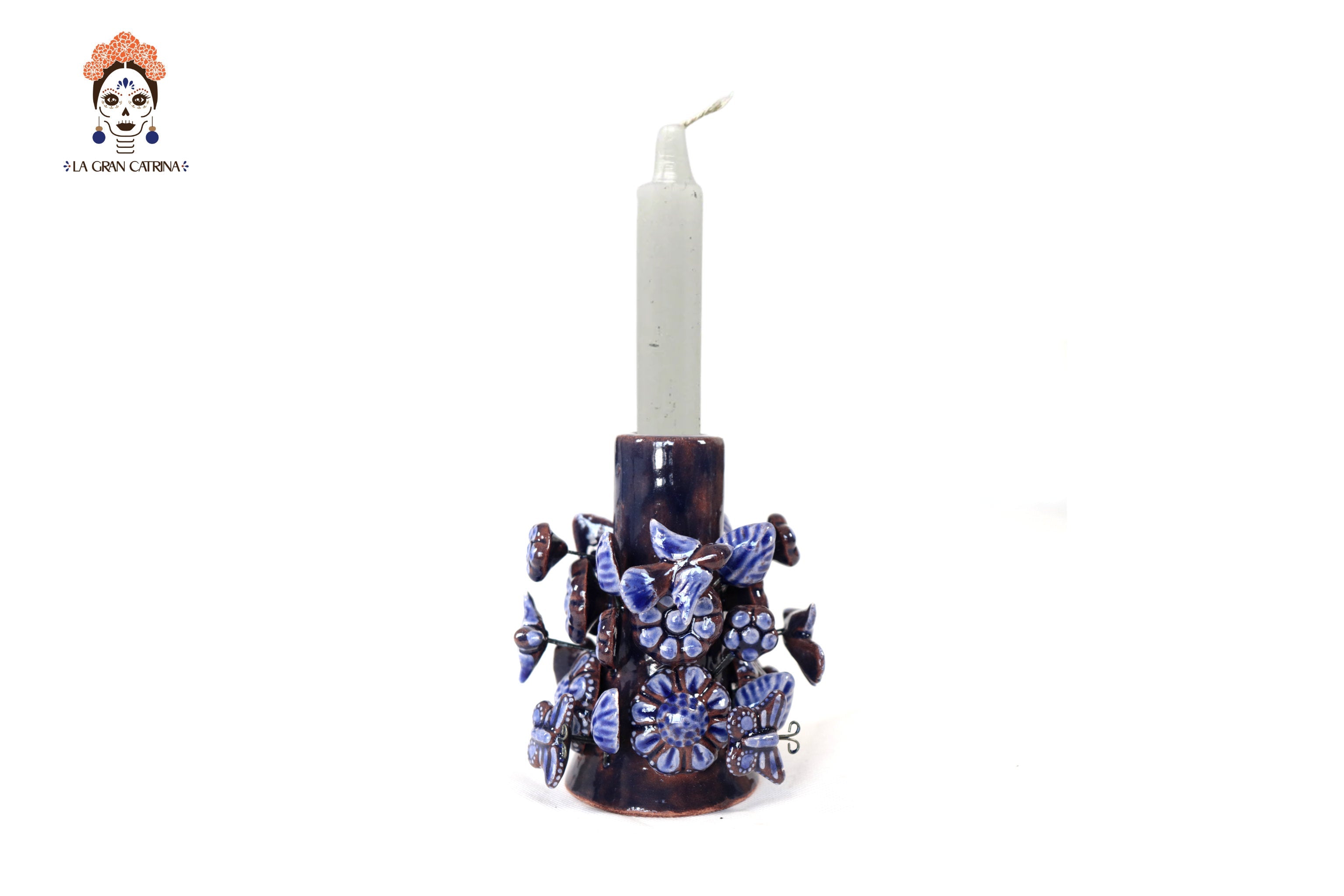 Set of 3 Porta Cirio Blue - Glazed Clay - 11.4 in. Montoya