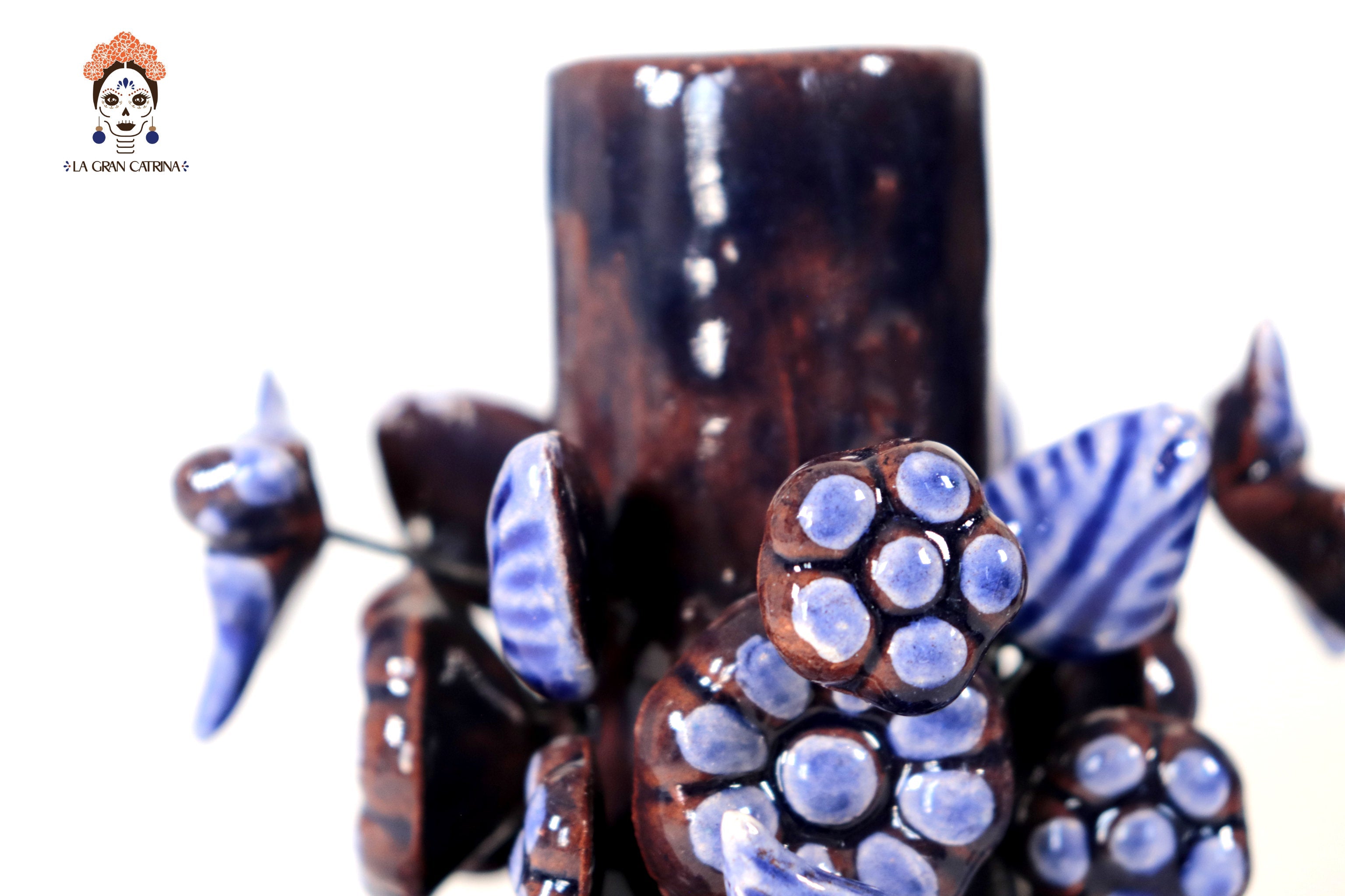 Set of 3 Porta Cirio Blue - Glazed Clay - 11.4 in. Montoya