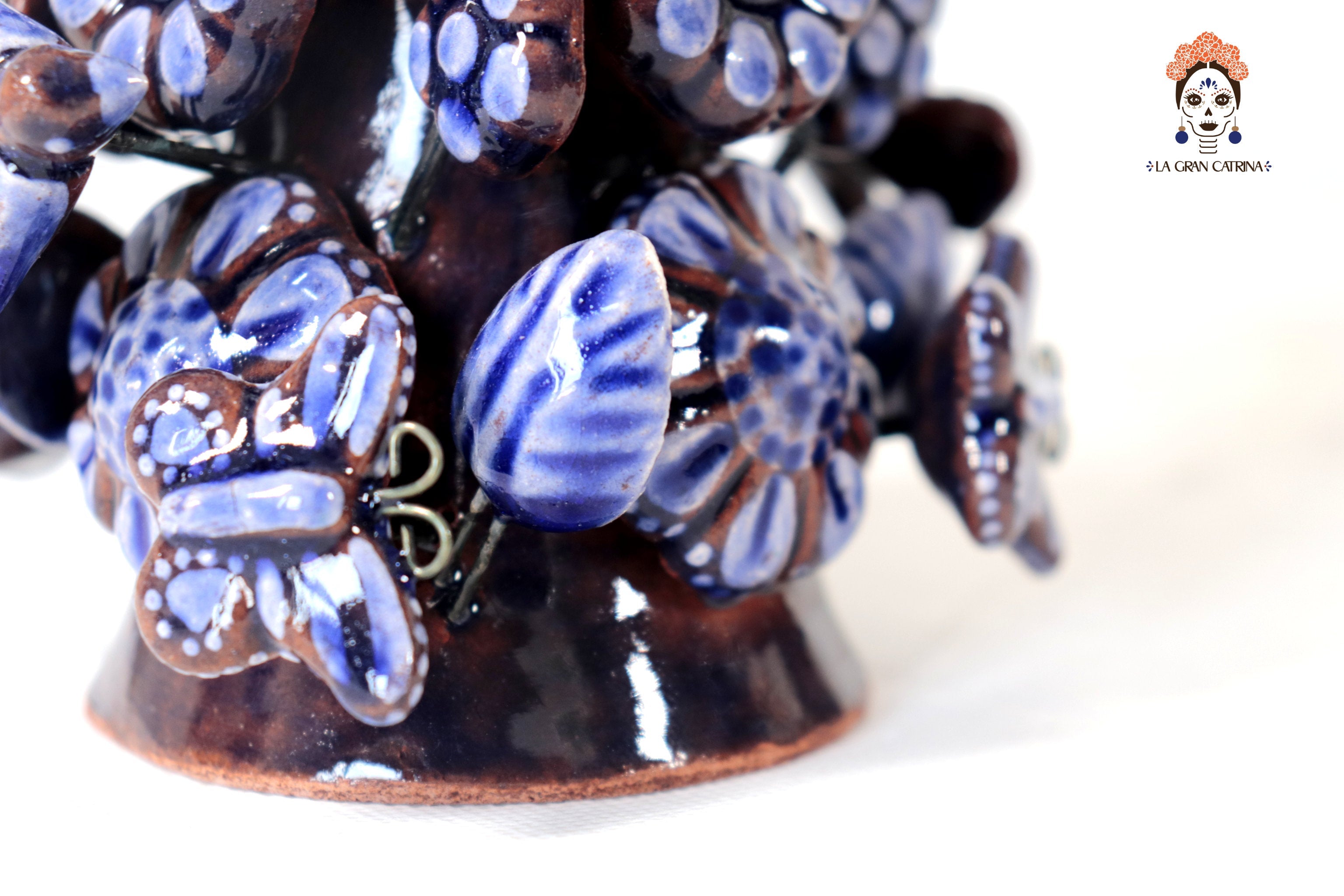 Set of 3 Porta Cirio Blue - Glazed Clay - 11.4 in. Montoya