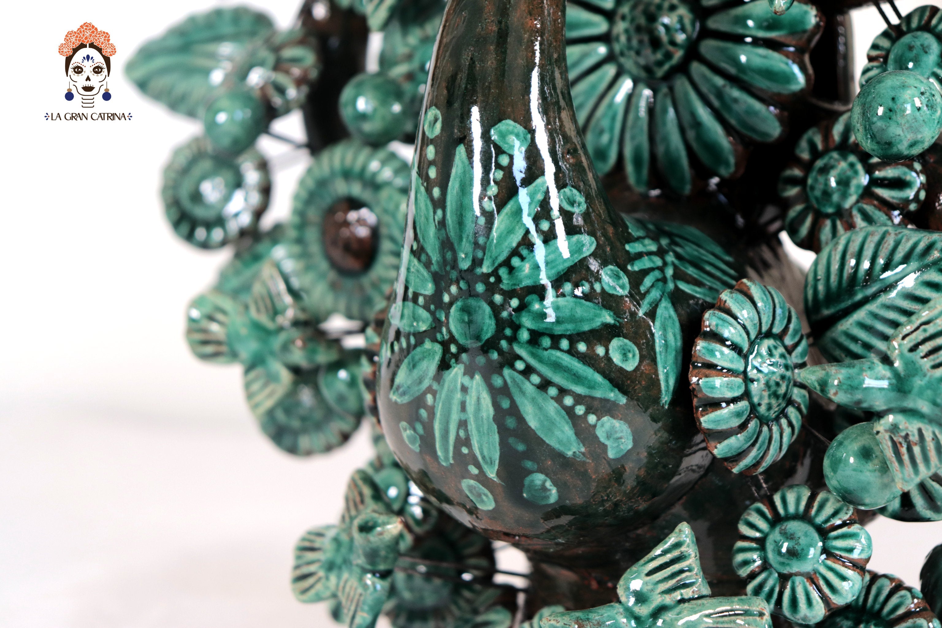 Candleholder Glazed Clay Tree of Life - Estilo Pavo Real - 14.5 in. - Made to Order Montoya