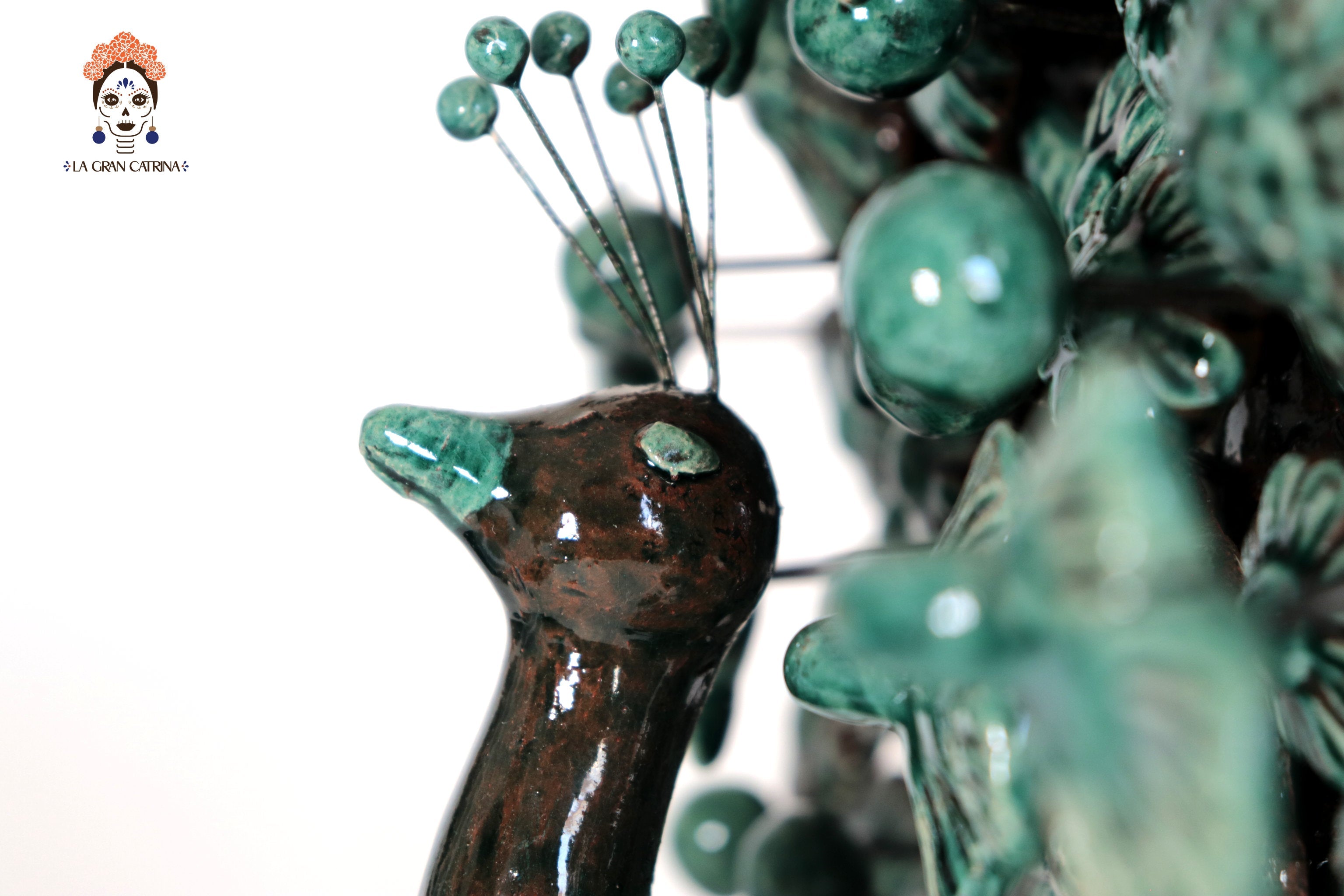 Candleholder Glazed Clay Tree of Life - Estilo Pavo Real - 14.5 in. - Made to Order Montoya