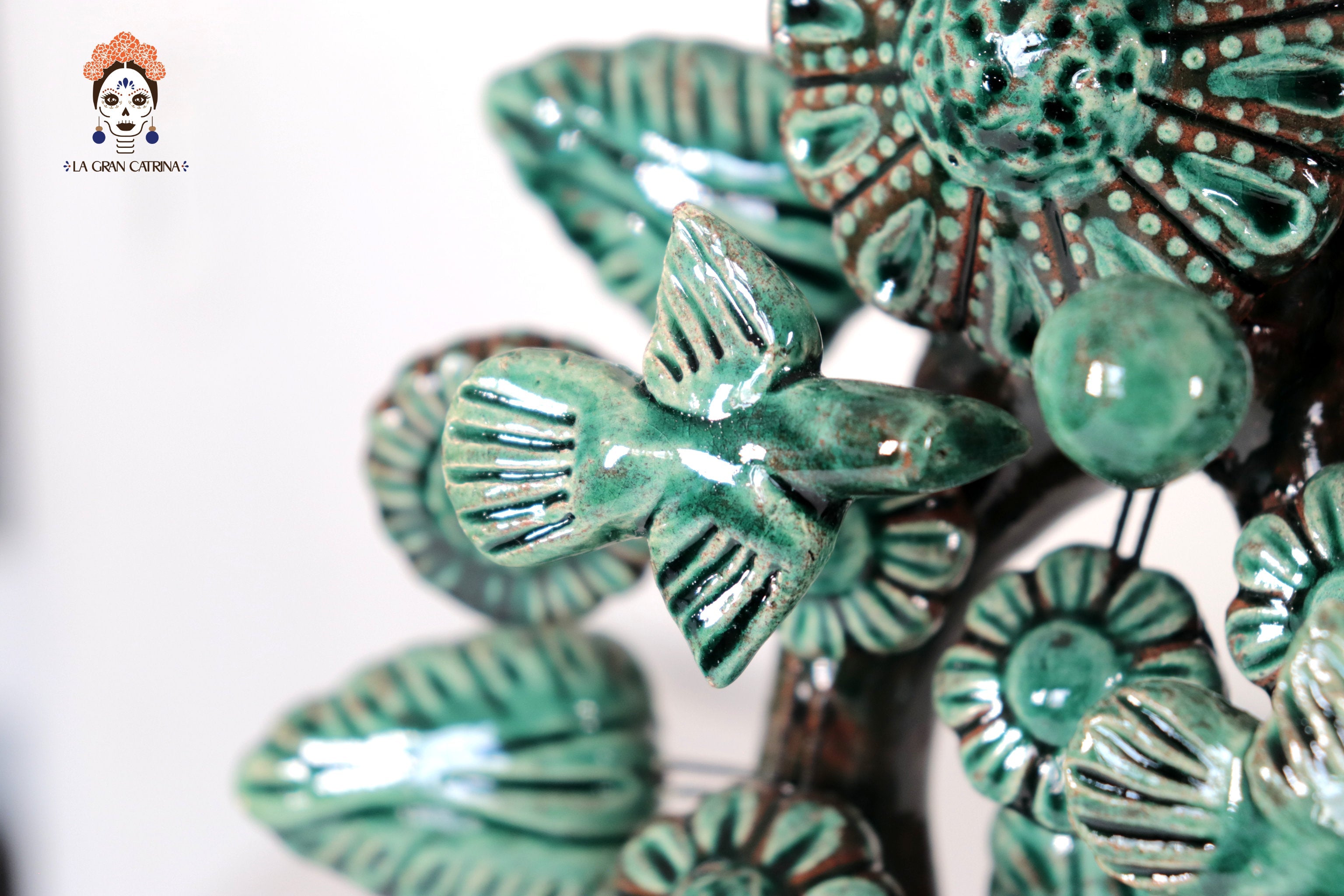 Candleholder Glazed Clay Tree of Life - Estilo Pavo Real - 14.5 in. - Made to Order Montoya