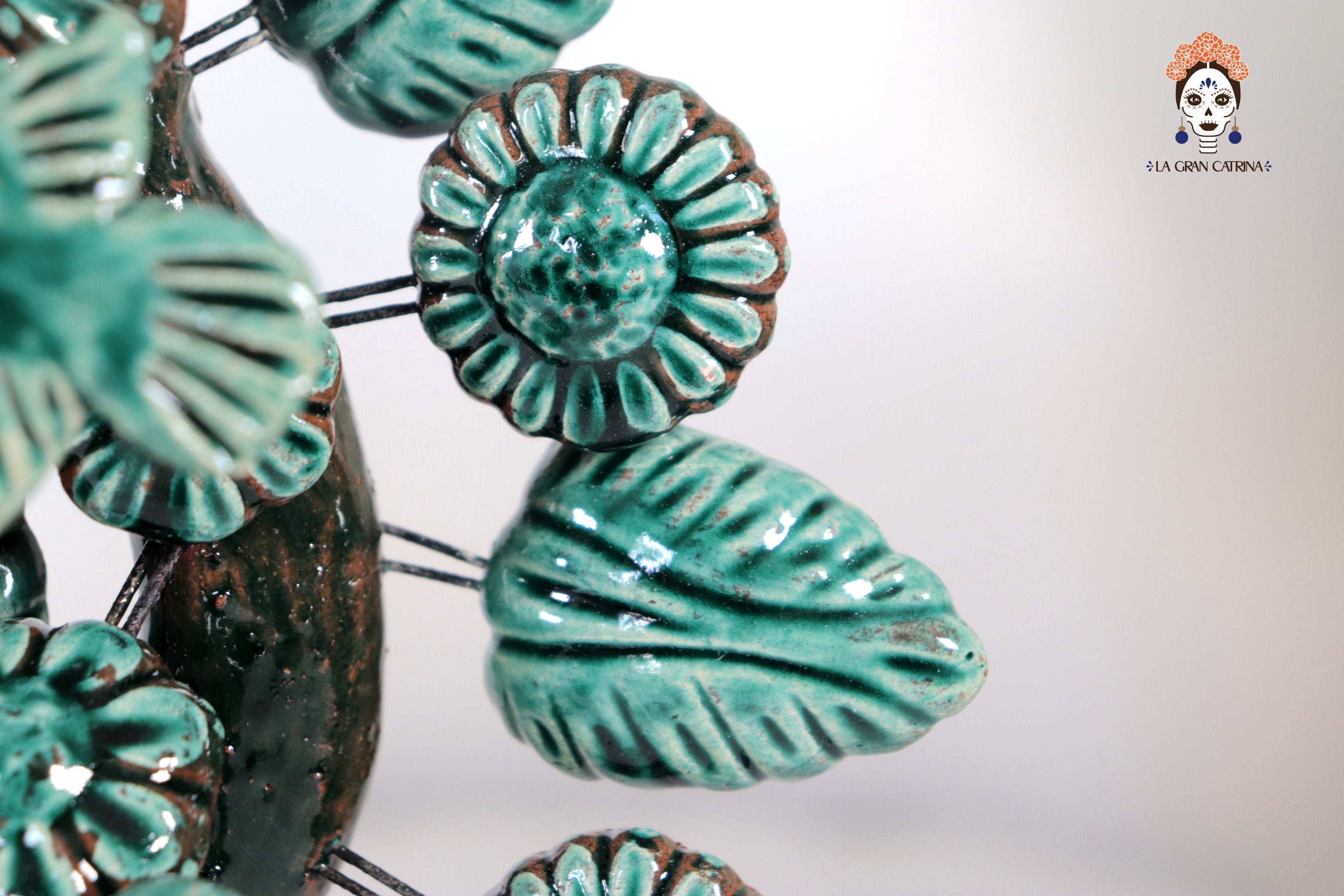 Candleholder Glazed Clay Tree of Life - Estilo Pavo Real - 14.5 in. - Made to Order Montoya
