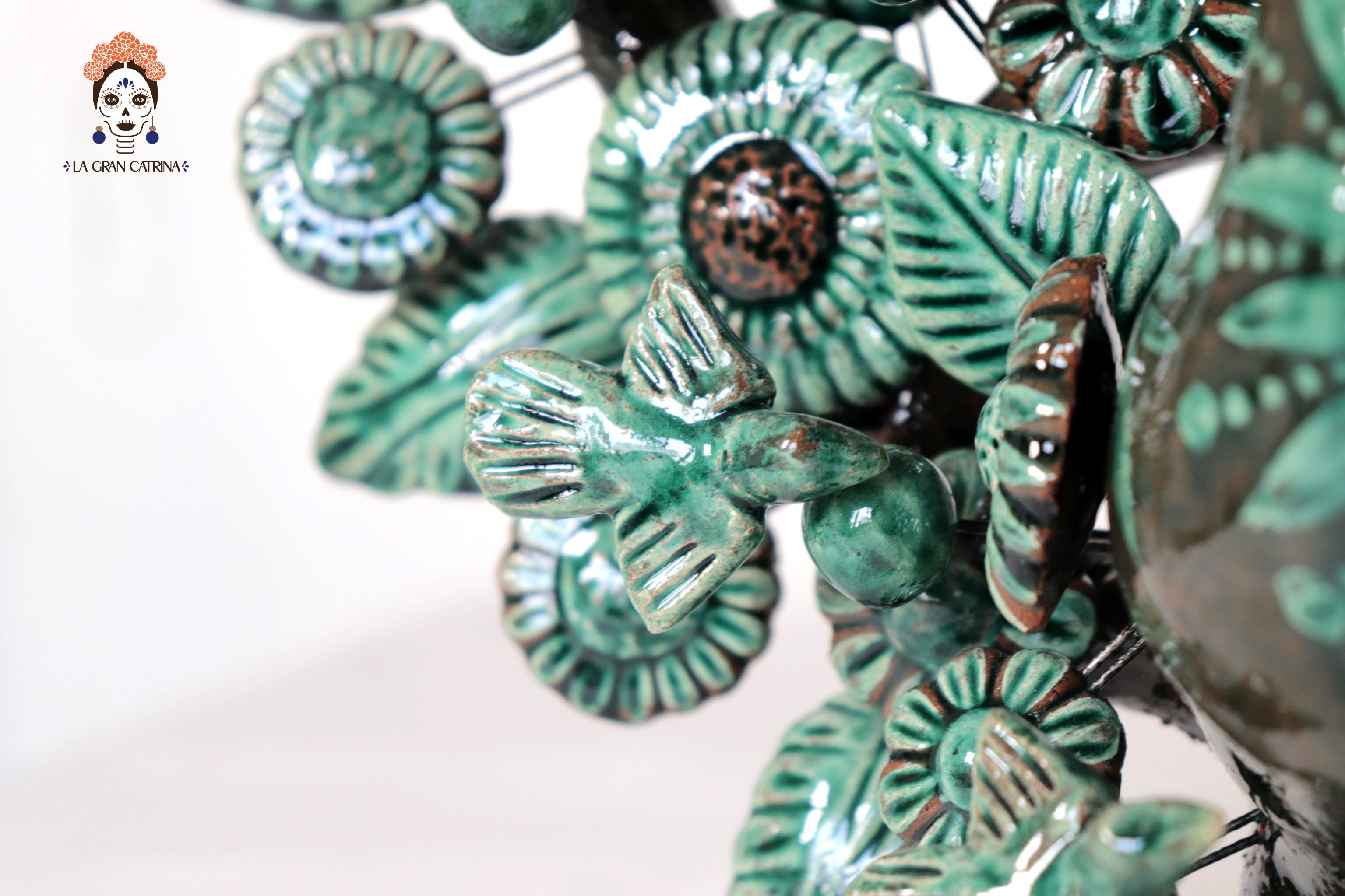 Candleholder Glazed Clay Tree of Life - Estilo Pavo Real - 14.5 in. - Made to Order Montoya