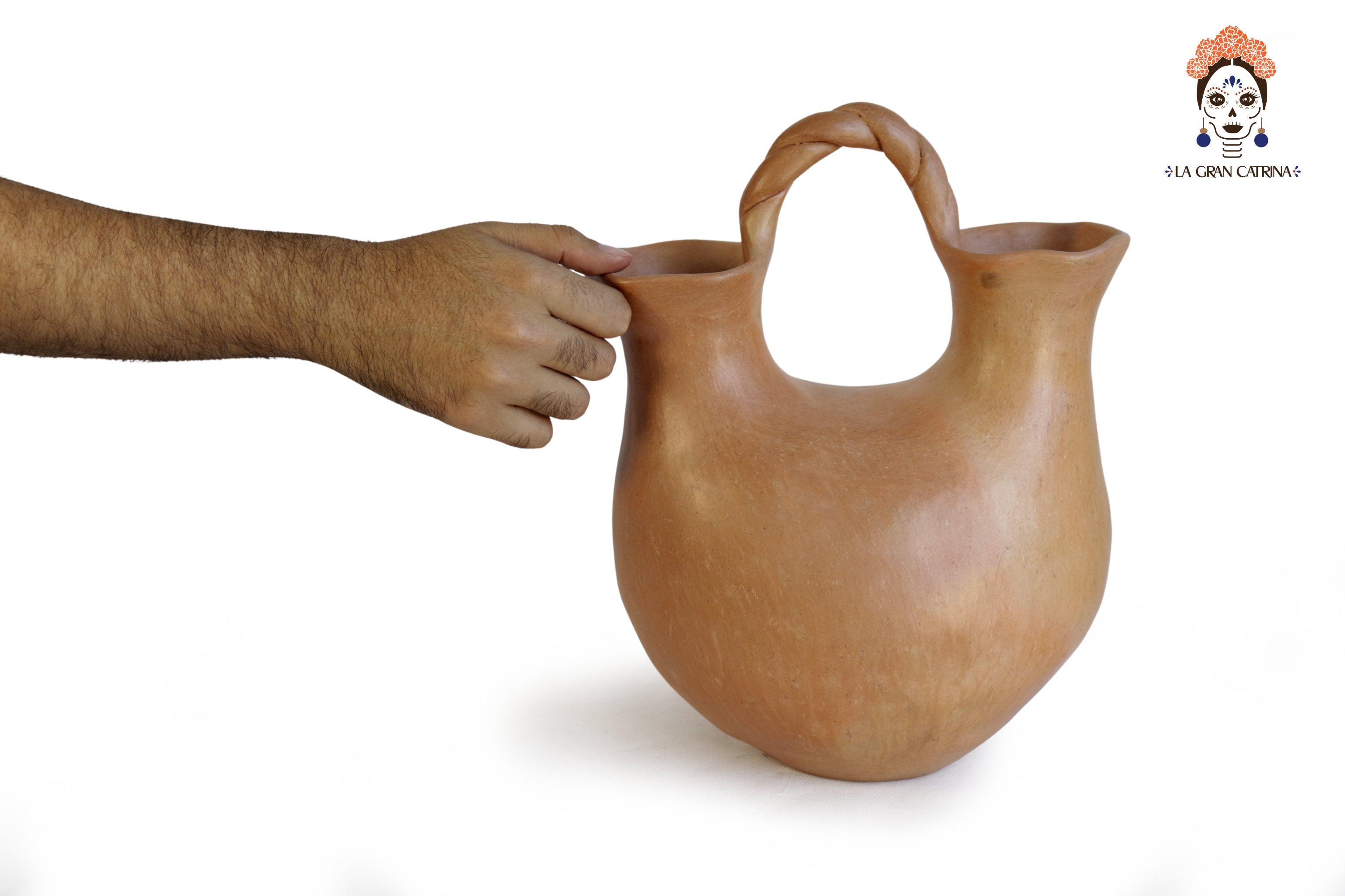 Vessel Ancestral Mixe with 2 openings opossum-tail handle - 12.2 in. Silvia Mixe