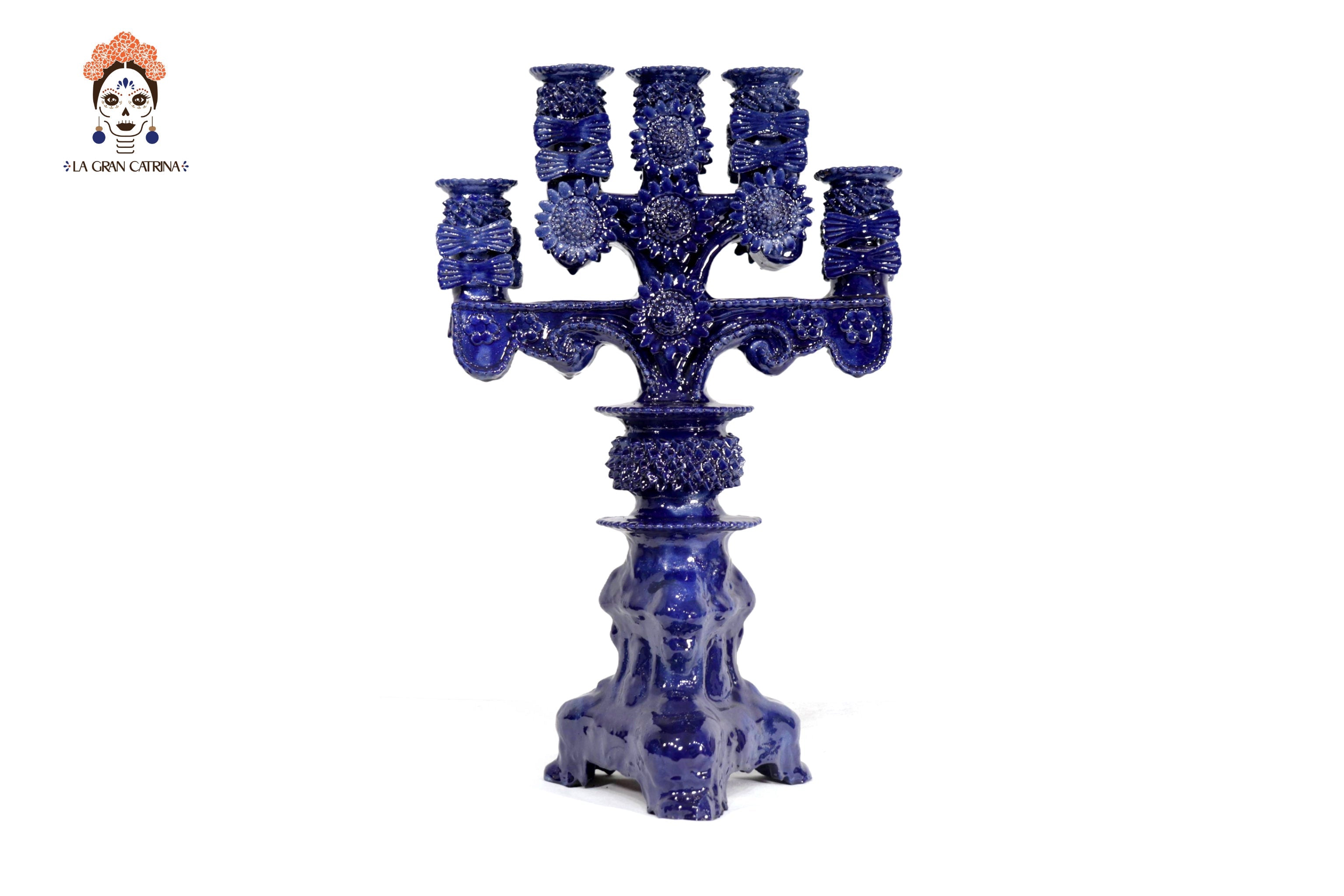 Candleholder Blue 5-Candle - Glazed Clay - 20 in. Juan Gtz