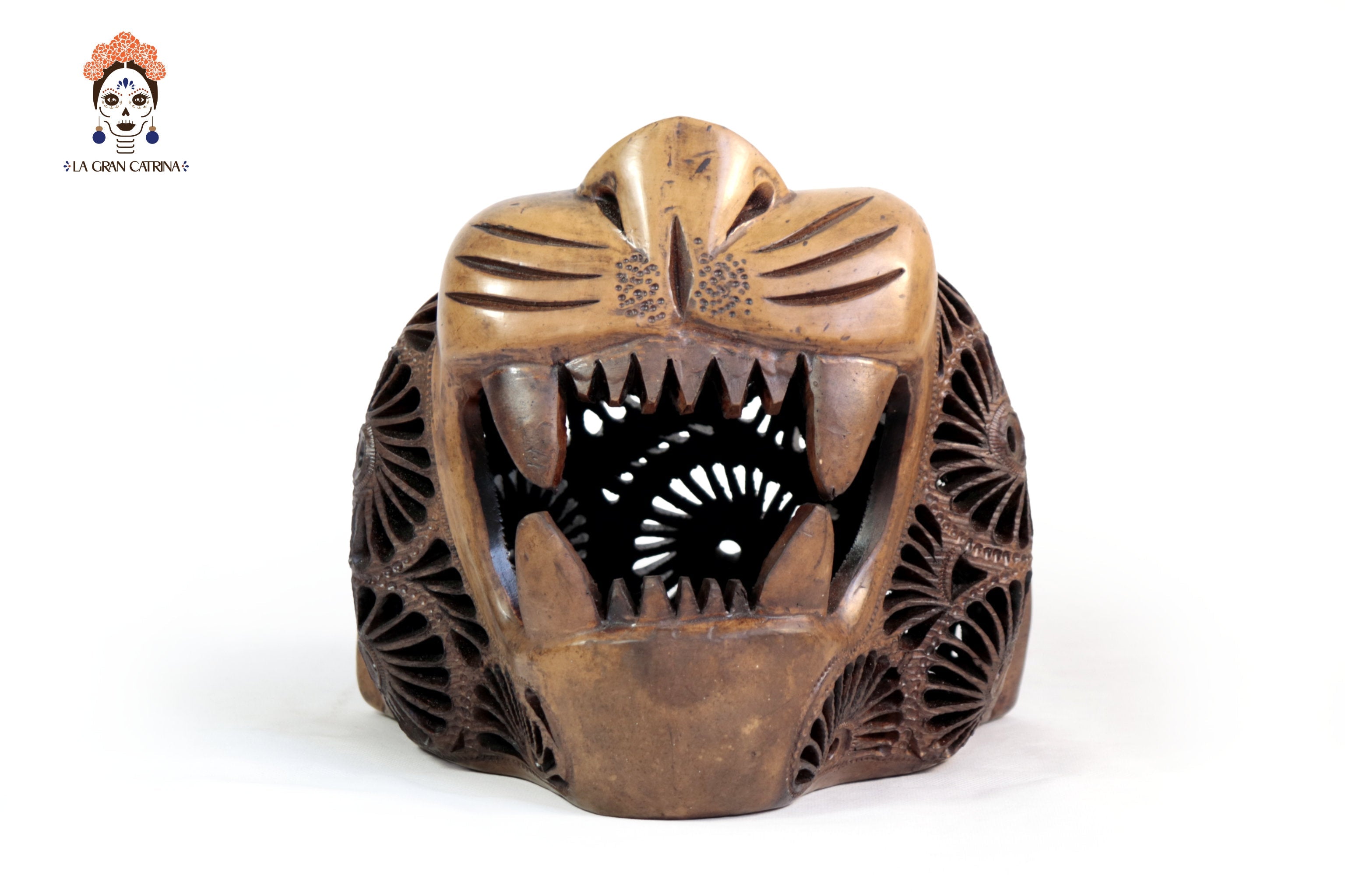 Black Clay Brown Jaguar Head - 8.7 in. Tere Oax