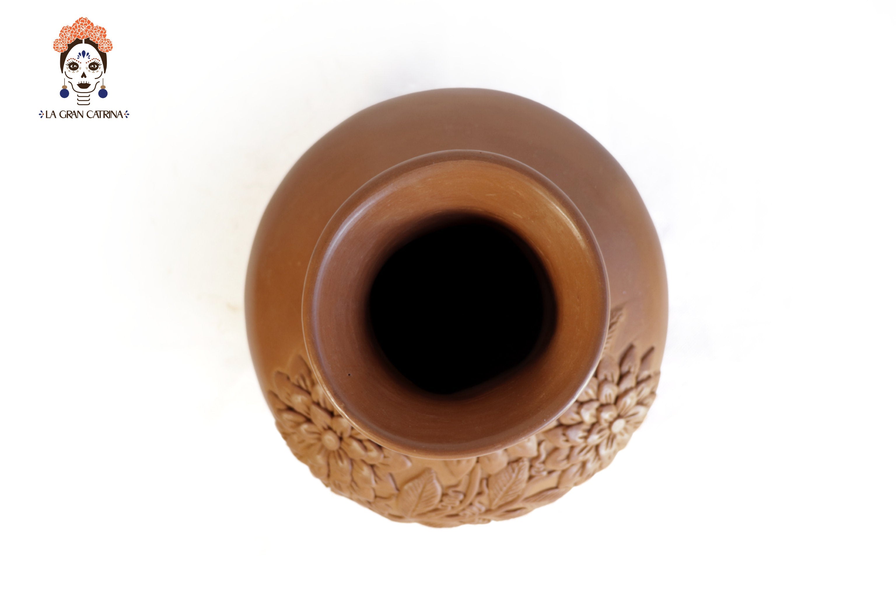Vessel with Floral Design Clay - Patamban - 9.4 in. Patamban