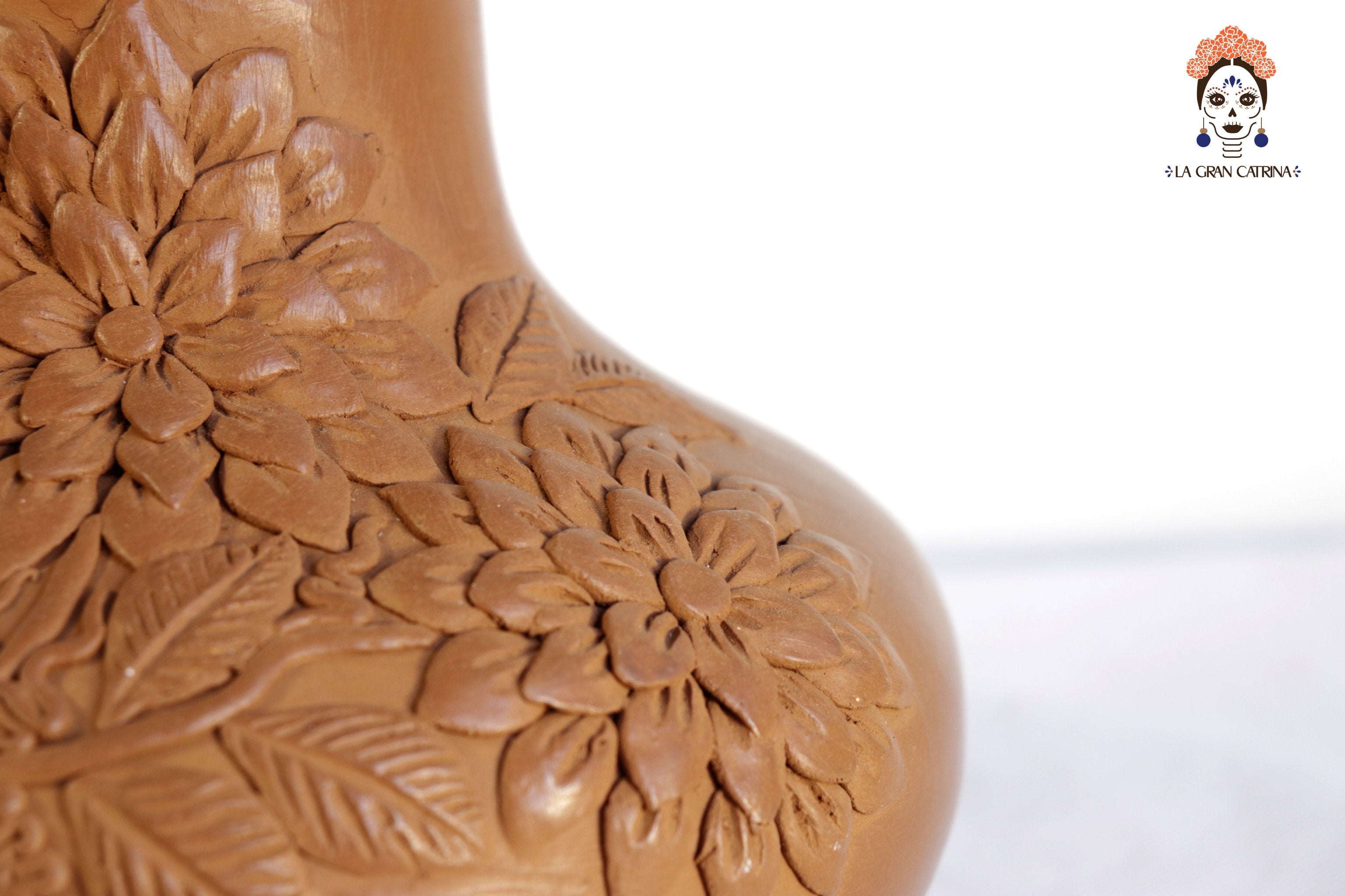 Vessel with Floral Design Clay - Patamban - 9.4 in. Patamban