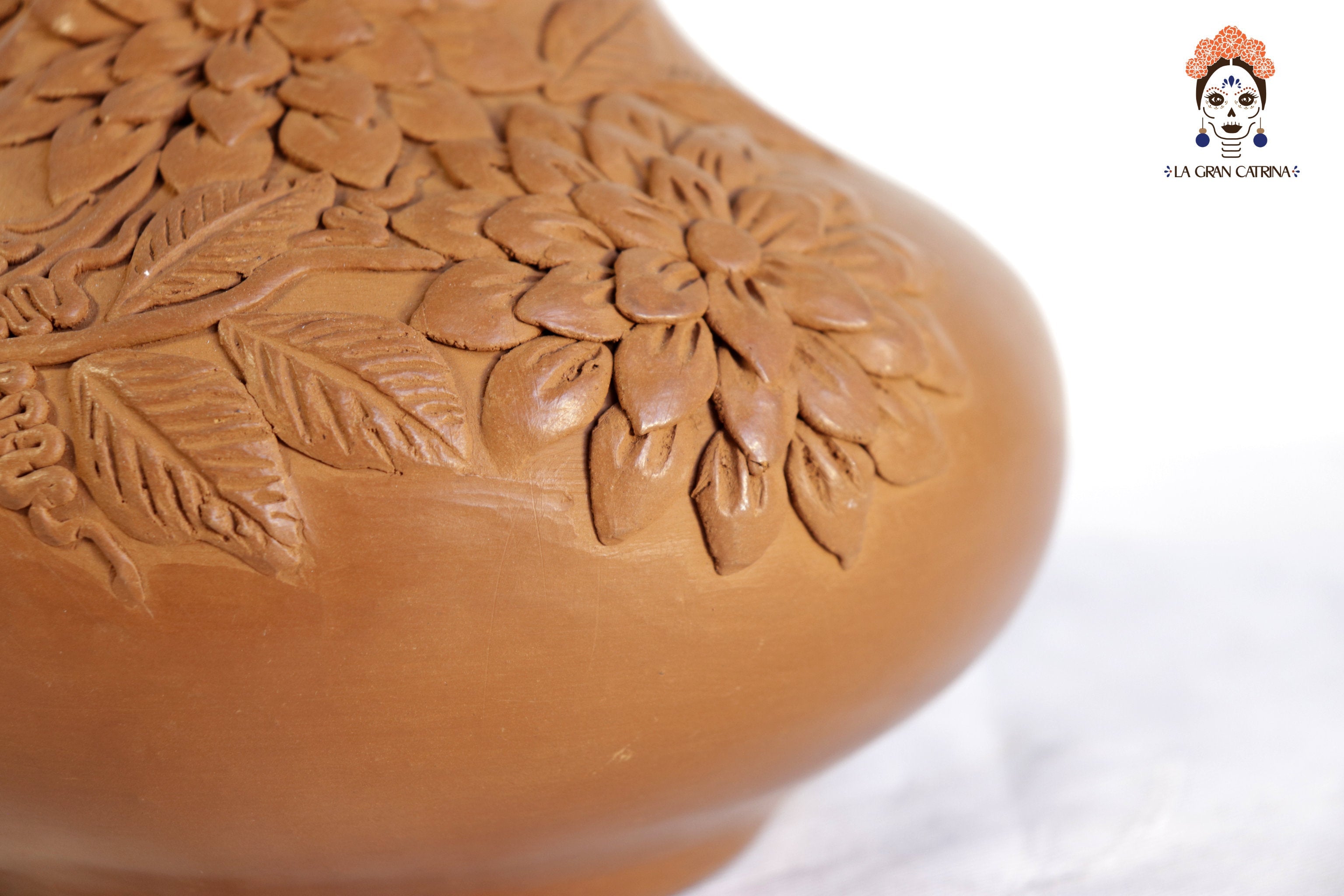 Vessel with Floral Design Clay - Patamban - 9.4 in. Patamban