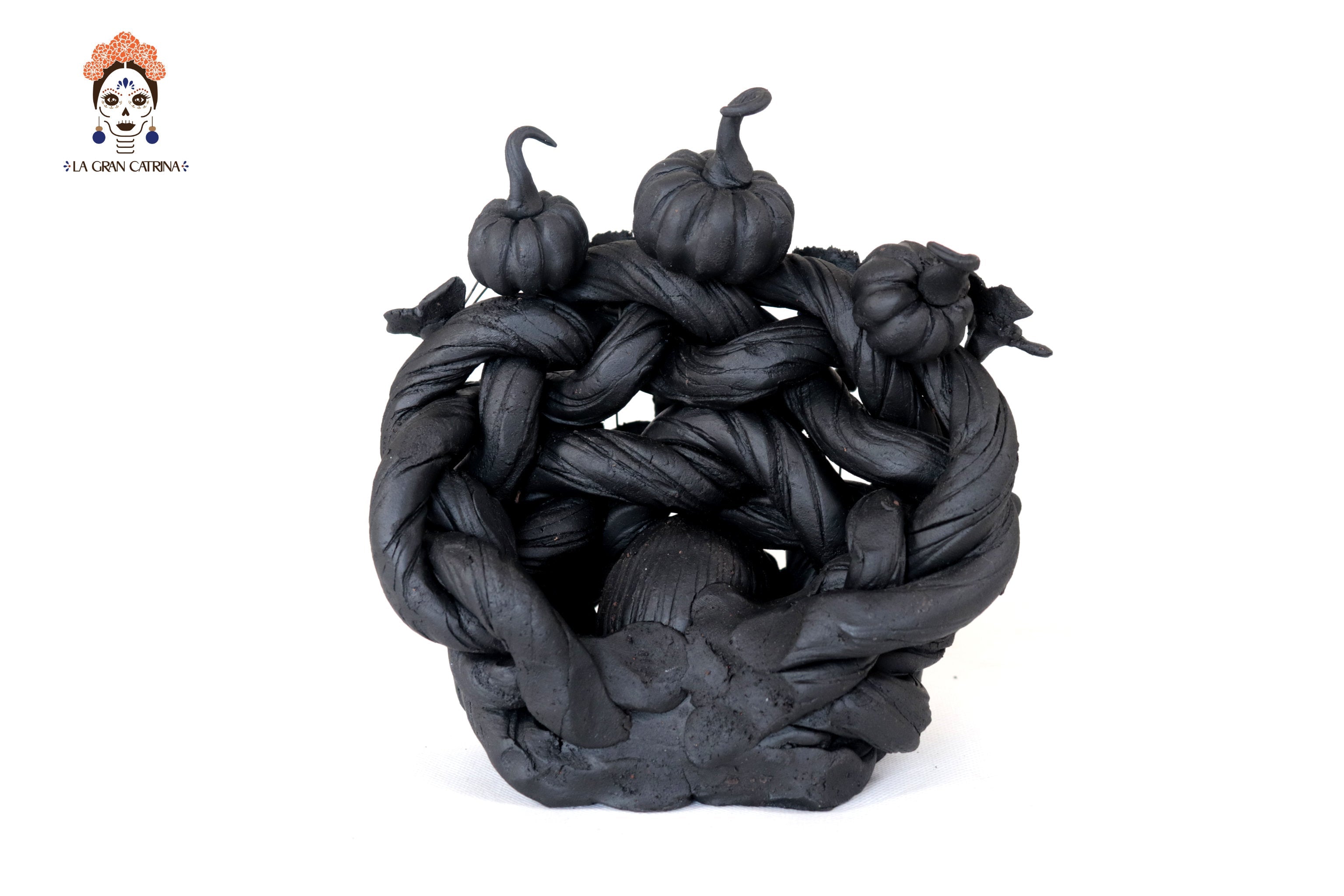 Skull black with Butterflies and Pumpkins II - 5.7 in. Yuliana Capula