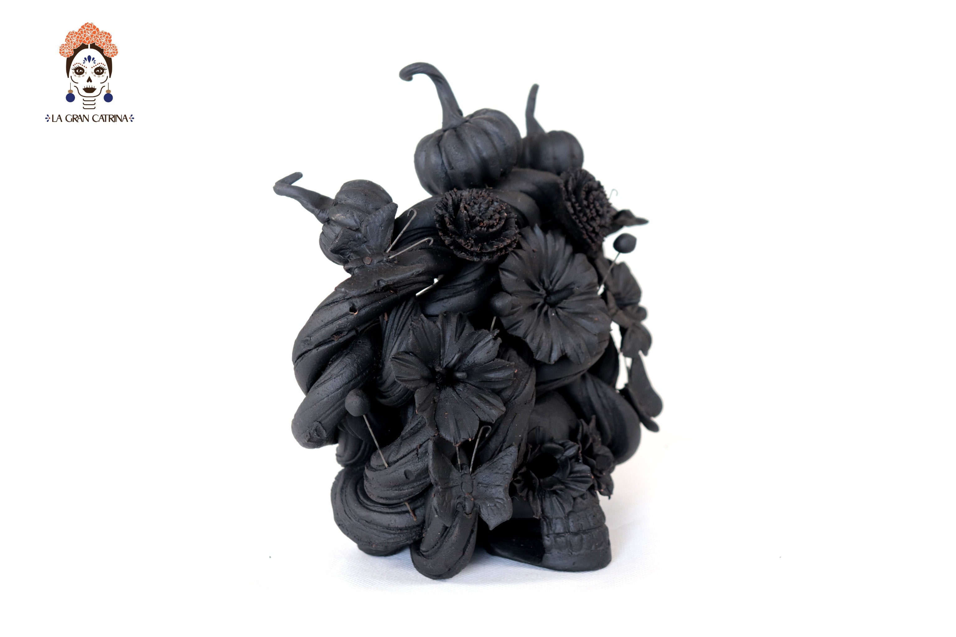 Skull black with Butterflies and Pumpkins II - 5.7 in. Yuliana Capula