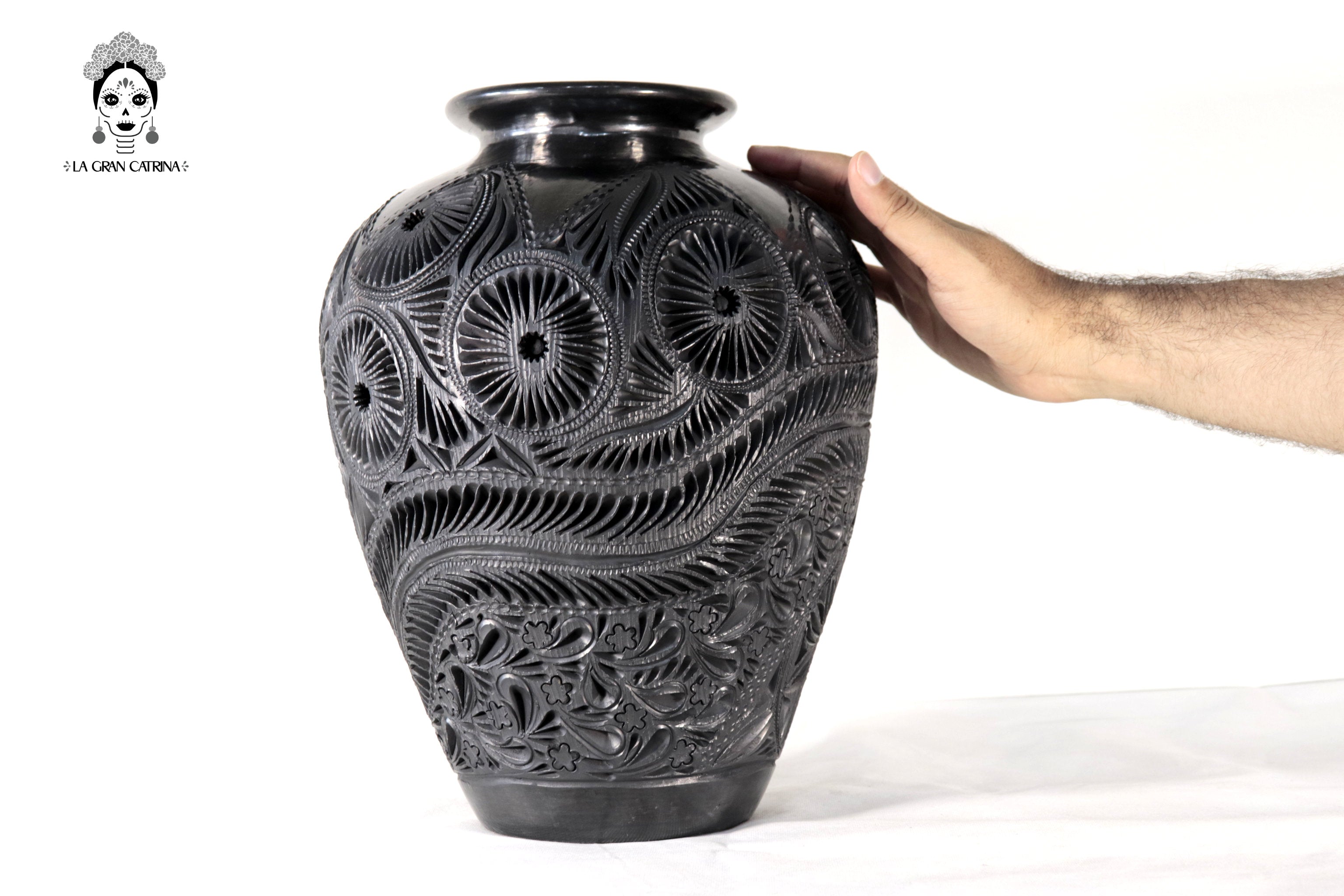 Handcrafted Black Clay Tibor Jar 13.7 in. Tere Oax