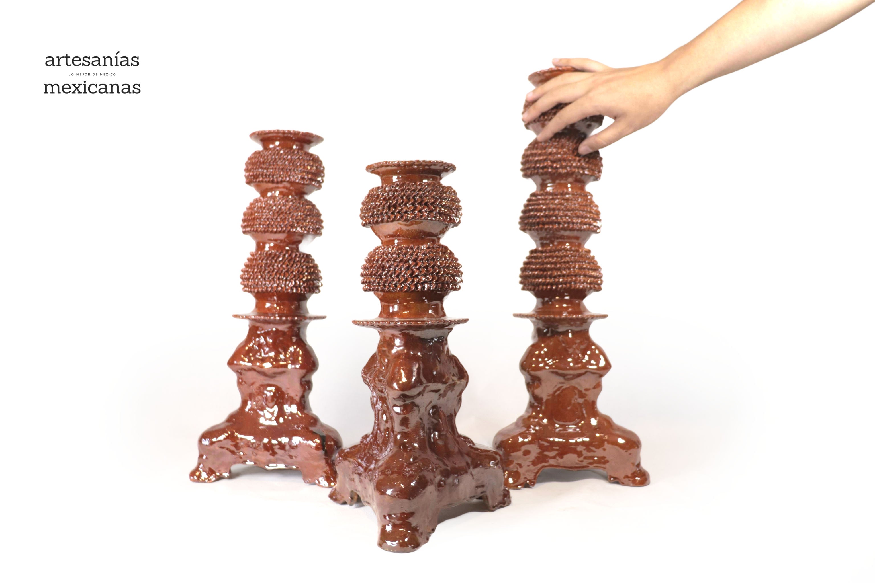Set of 3 Candleholders browns - Glazed Clay Juan Gtz
