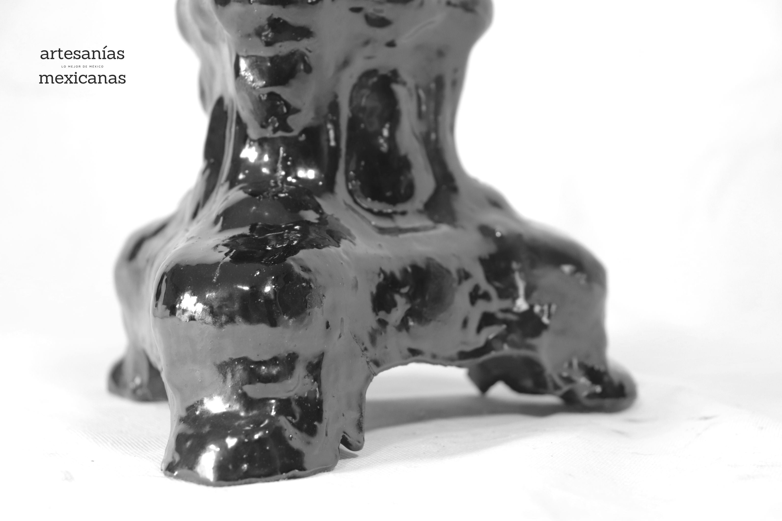 Set of 3 Candleholders Black with leaves - Glazed Clay Juan Gtz