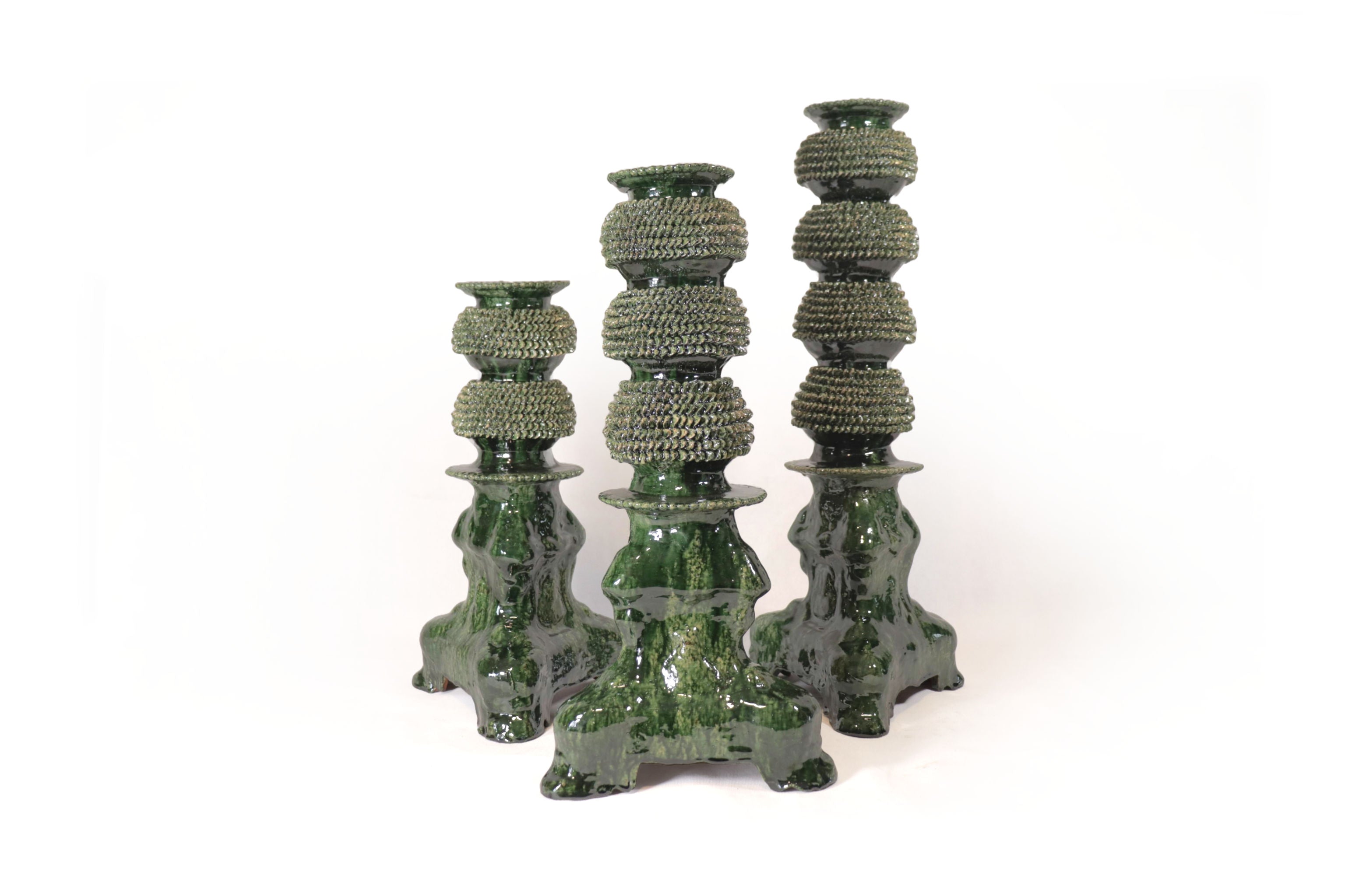 Set of 3 Candleholders Green - Glazed Clay Juan Gtz