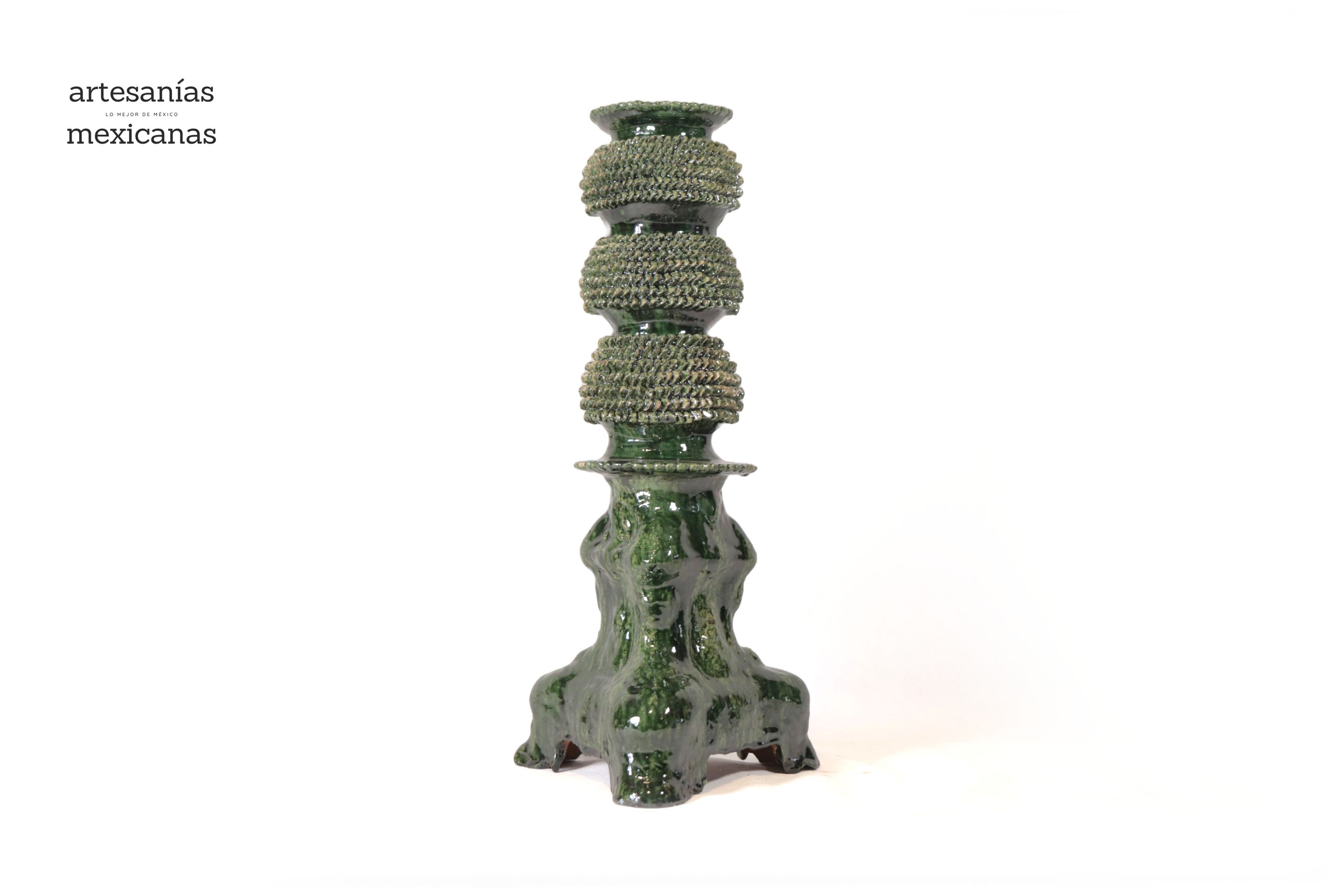 Set of 3 Candleholders Green - Glazed Clay Juan Gtz