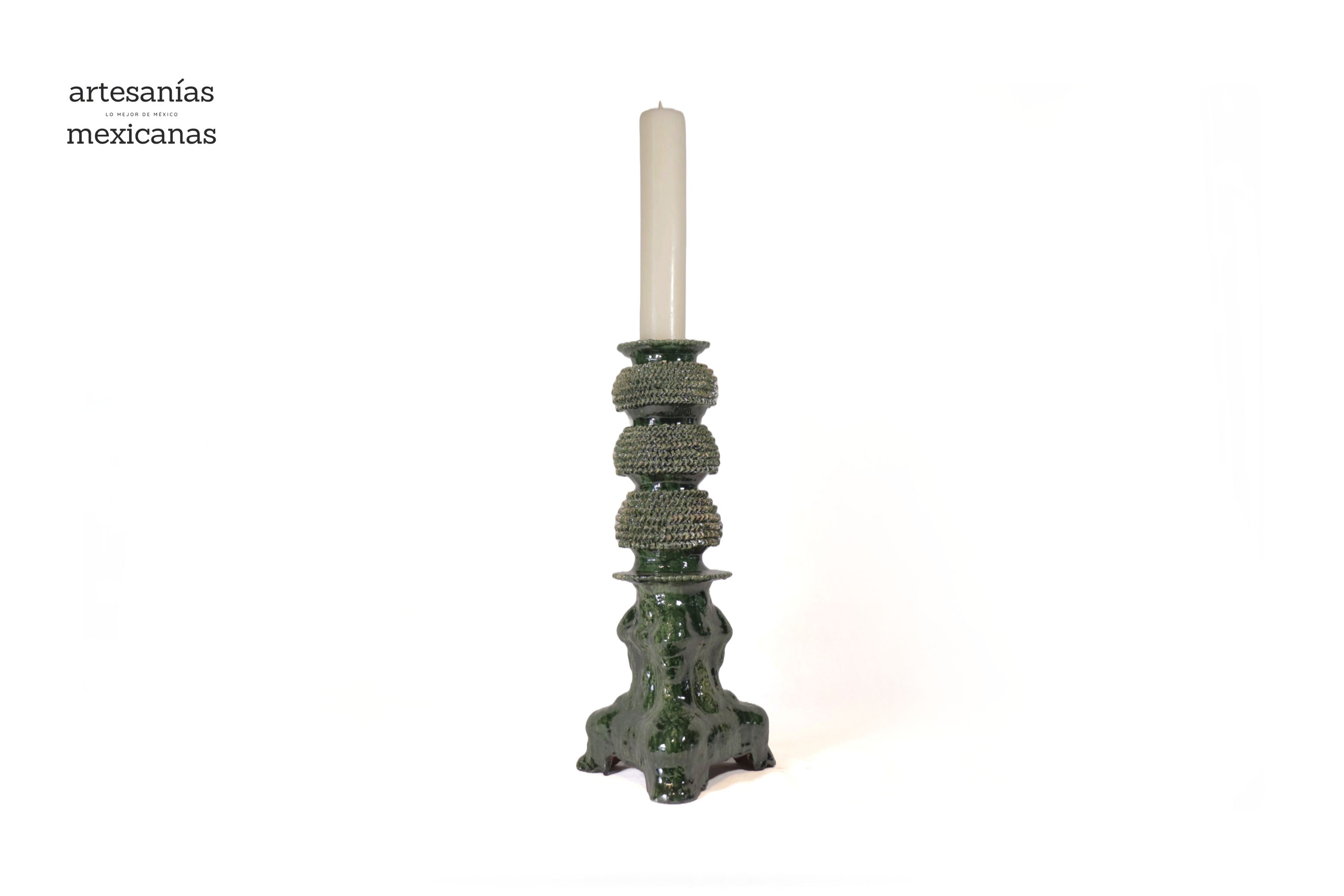 Set of 3 Candleholders Green - Glazed Clay Juan Gtz