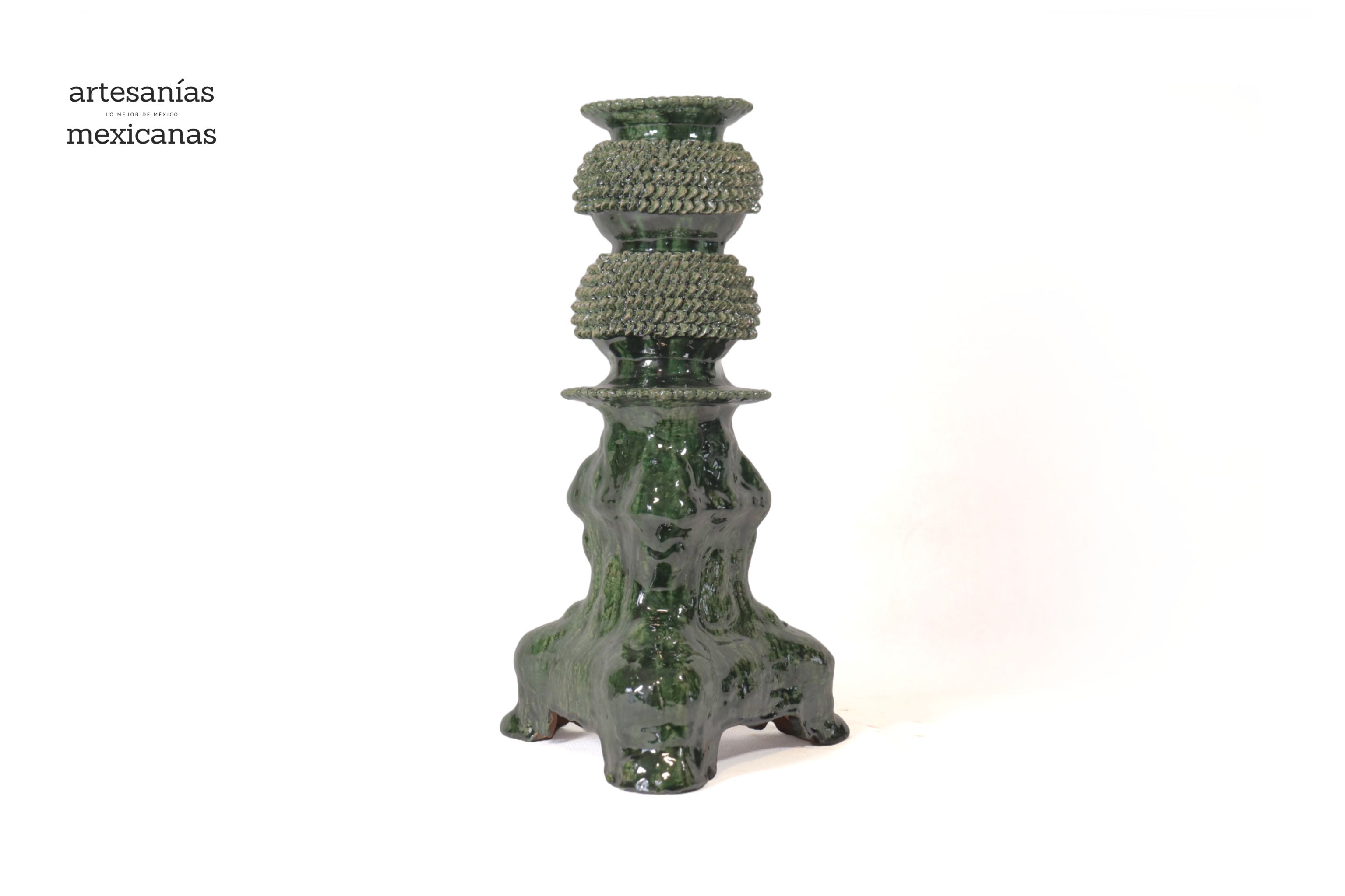 Set of 3 Candleholders Green - Glazed Clay Juan Gtz