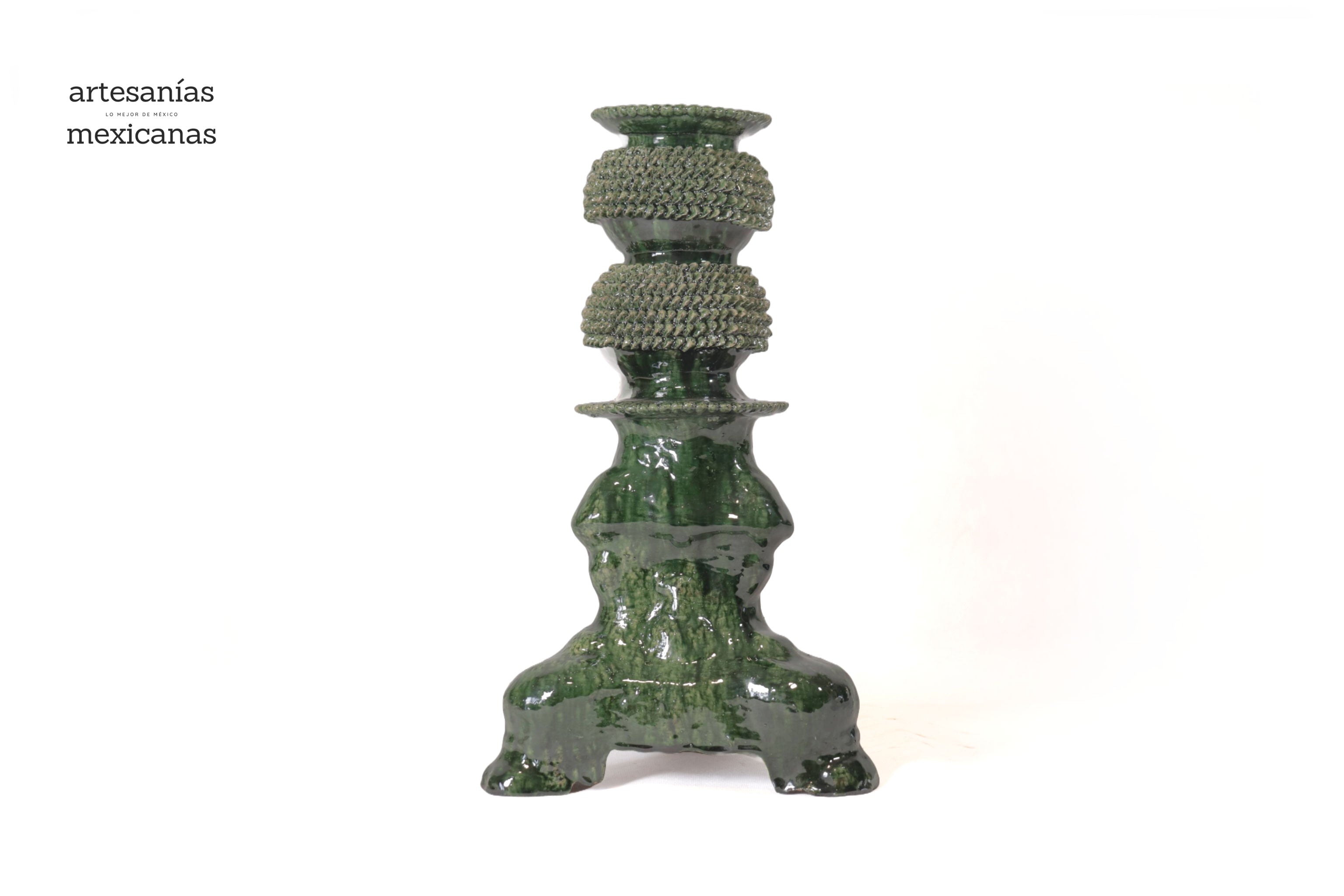 Set of 3 Candleholders Green - Glazed Clay Juan Gtz