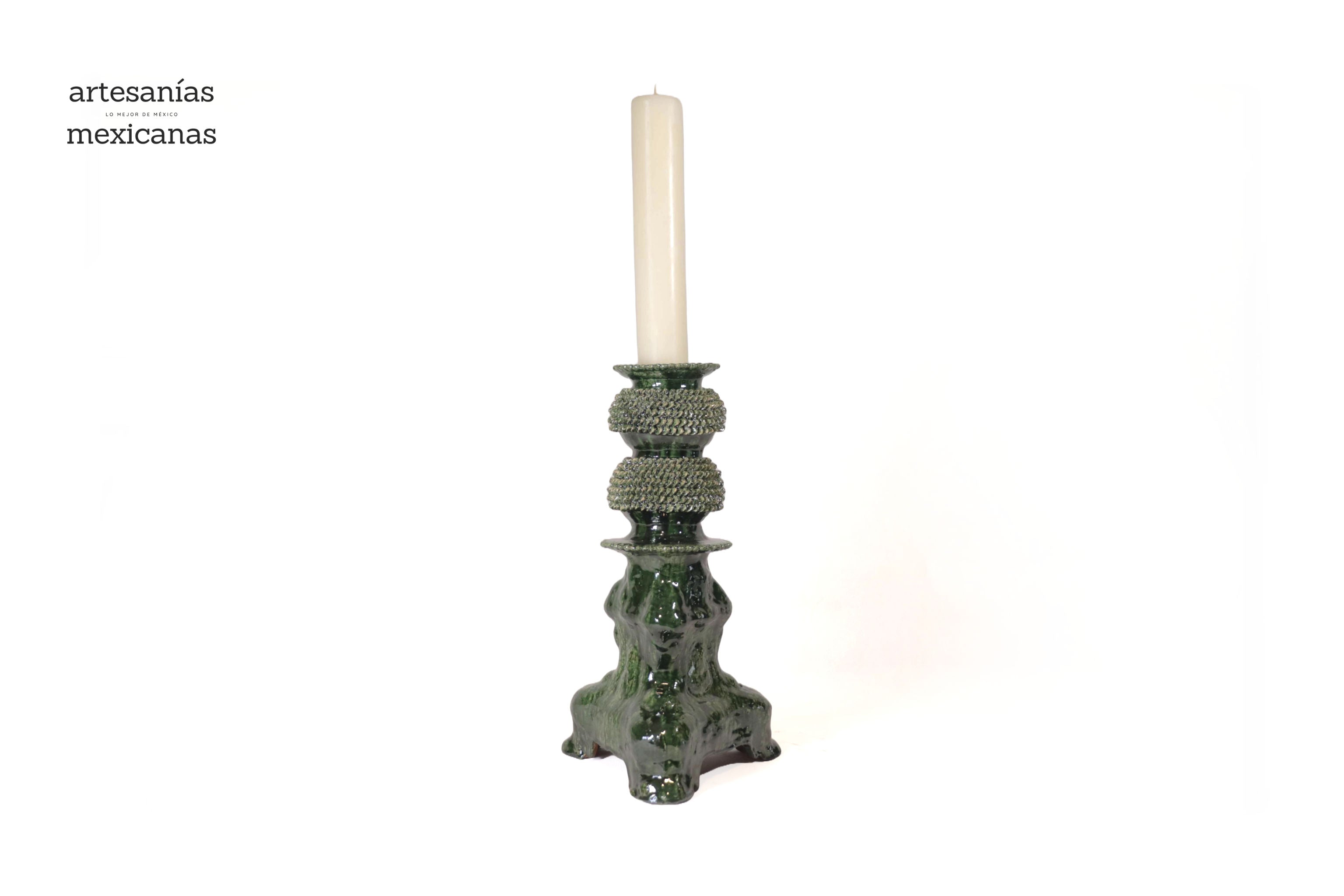 Set of 3 Candleholders Green - Glazed Clay Juan Gtz