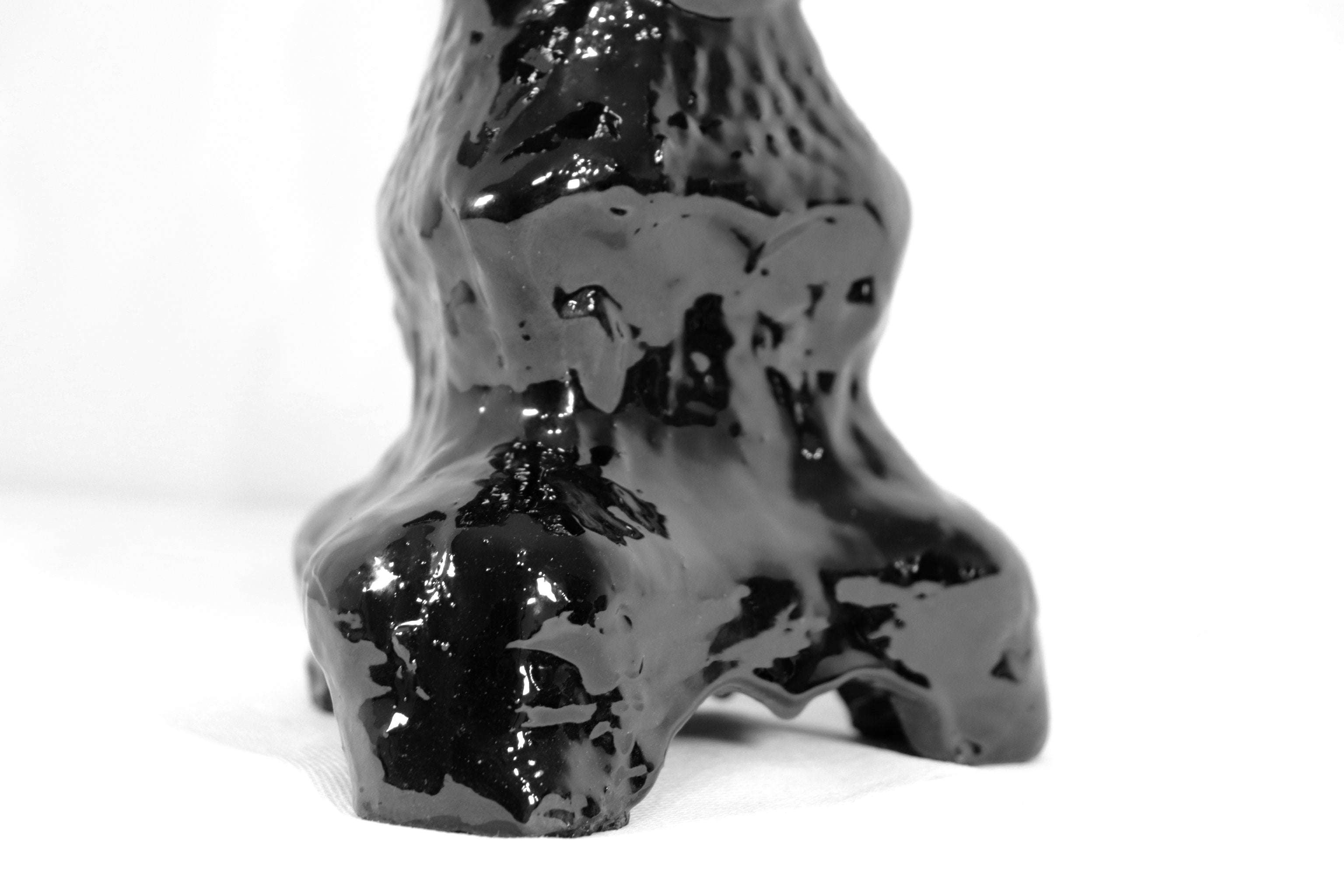 3-Candle Candleholder - Black with Round Ornaments - Glazed Clay Juan Gtz