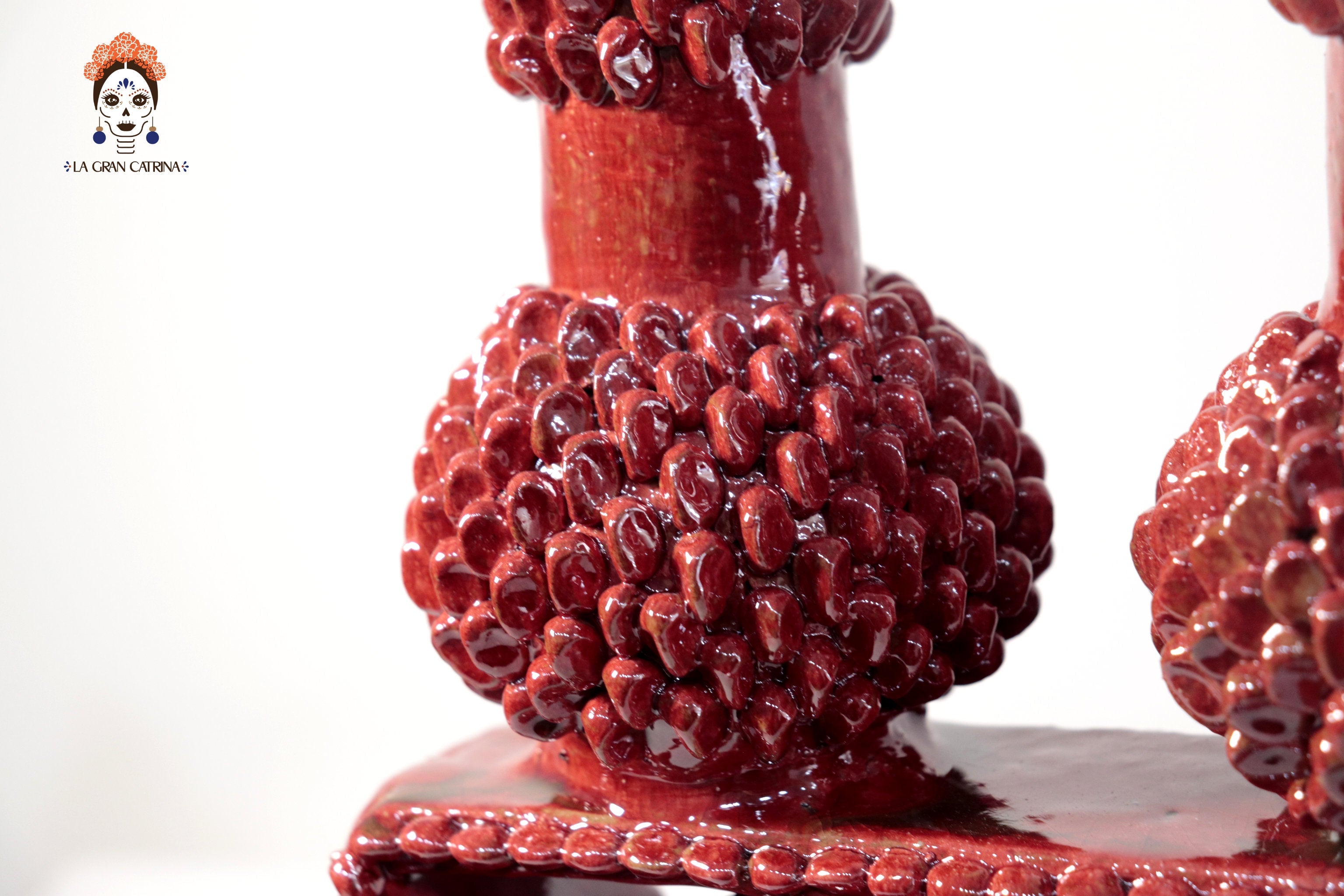 3-Candle Candleholder - Red Round Ornaments - Glazed Clay Juan Gtz