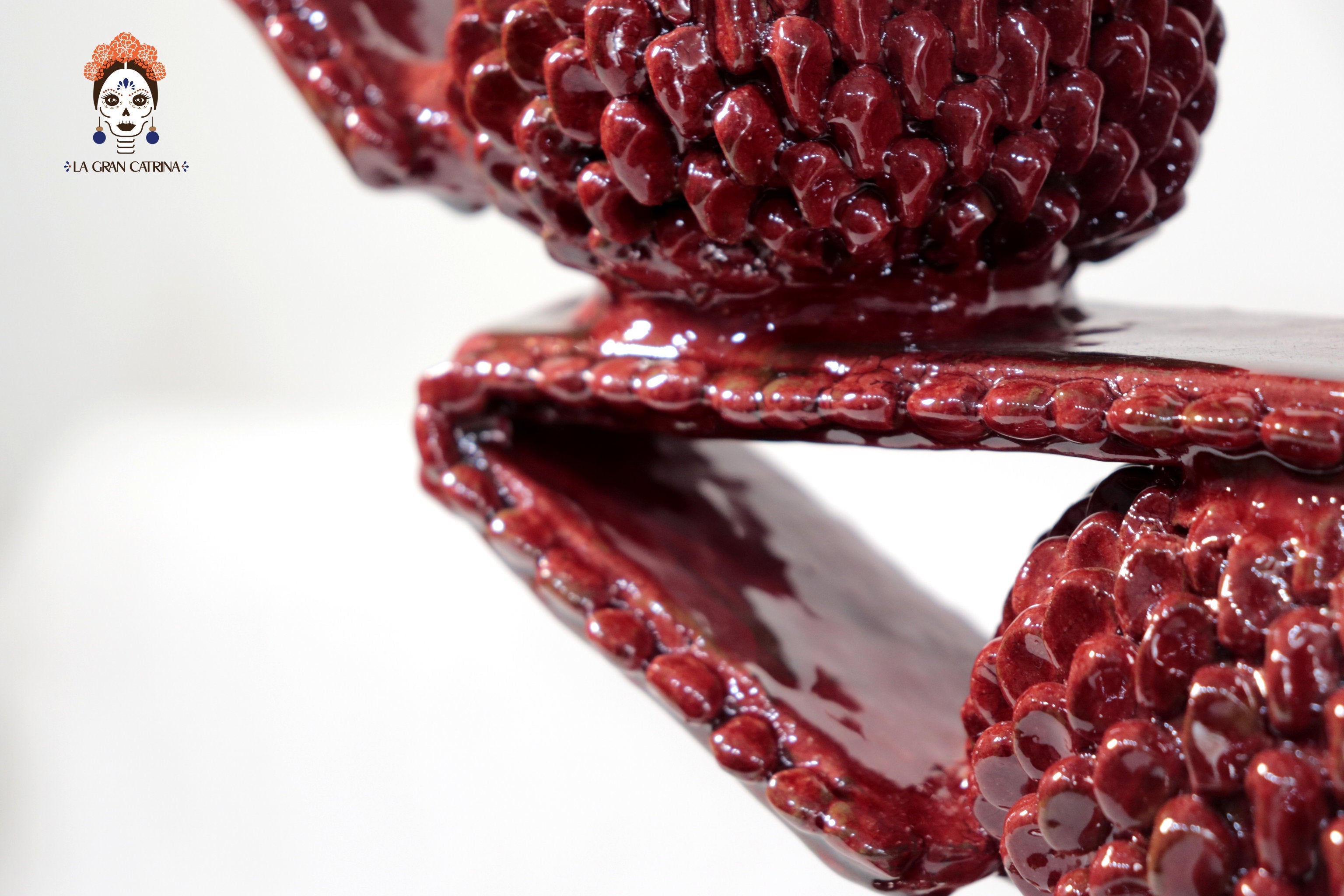 3-Candle Candleholder - Red Round Ornaments - Glazed Clay Juan Gtz
