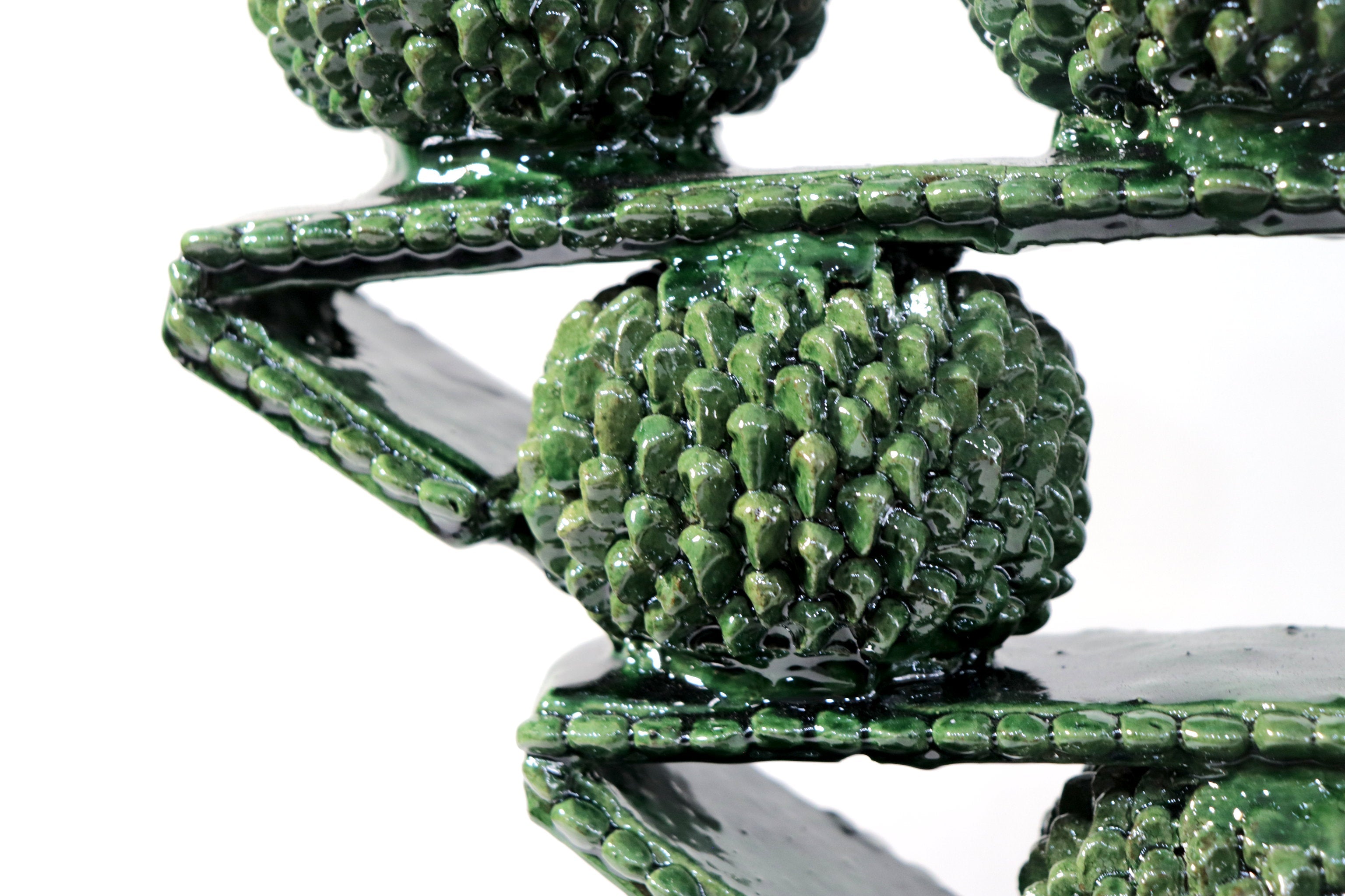 3-Candle Candleholder - Green Round Ornaments - Glazed Clay Juan Gtz