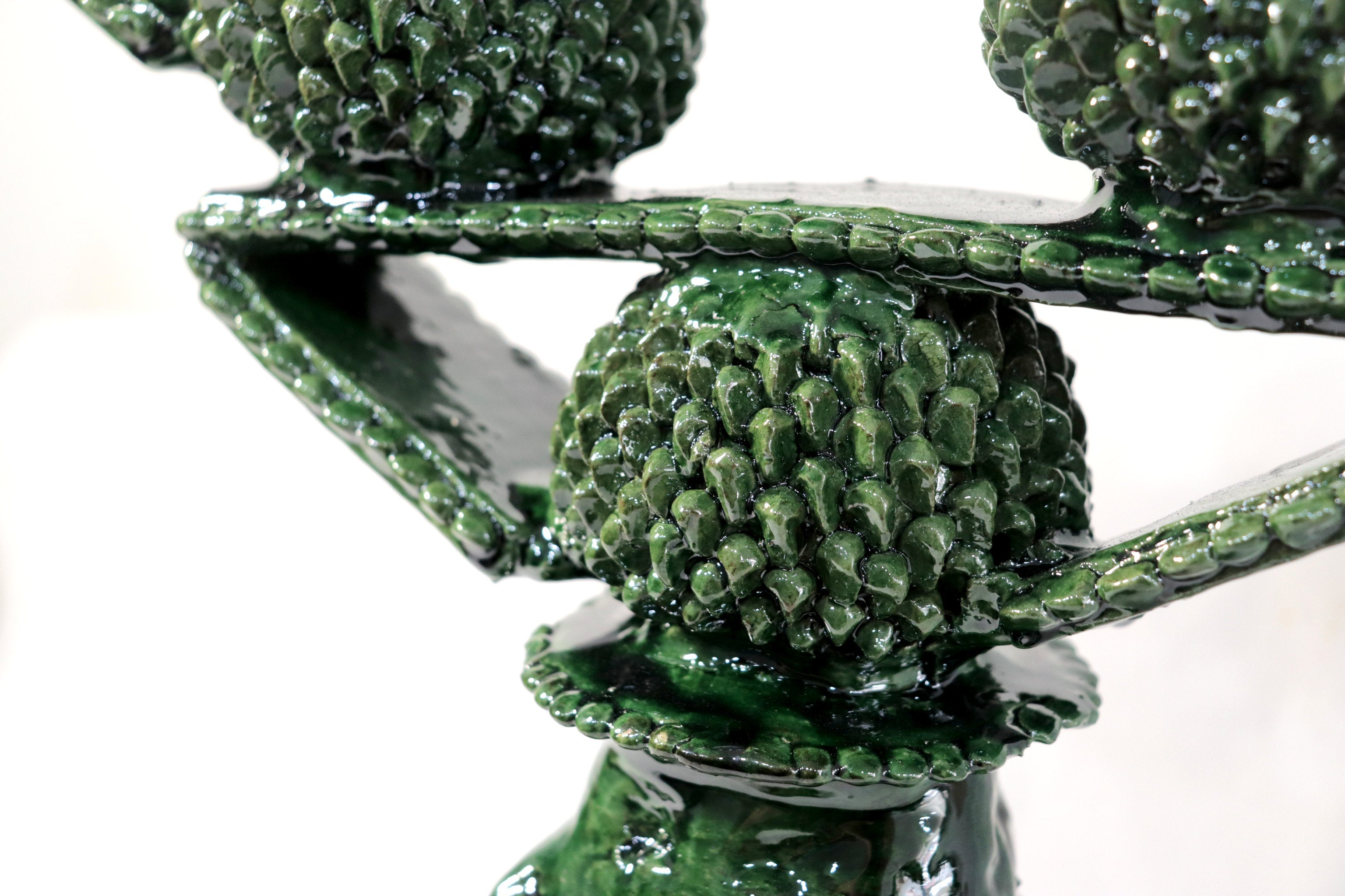 3-Candle Candleholder - Green Round Ornaments - Glazed Clay Juan Gtz