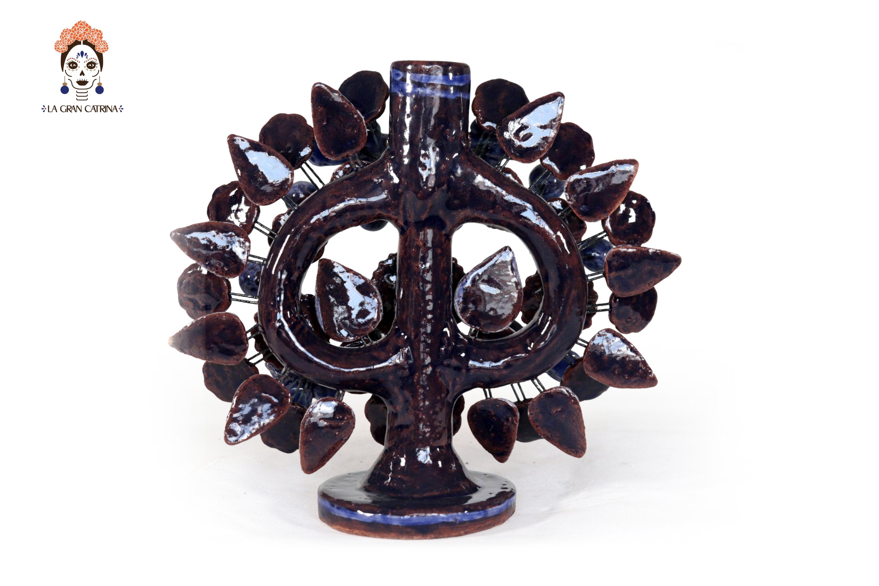 Candle Lantern Blue 1-Candle - Glazed Clay - 8.6 in. Montoya