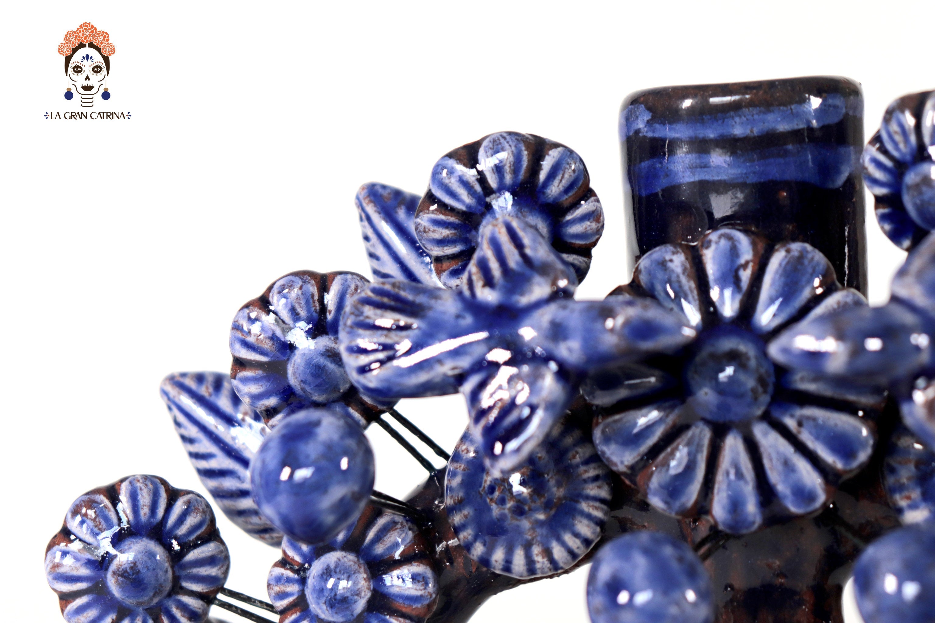 Candle Lantern Blue 1-Candle - Glazed Clay - 8.6 in. Montoya
