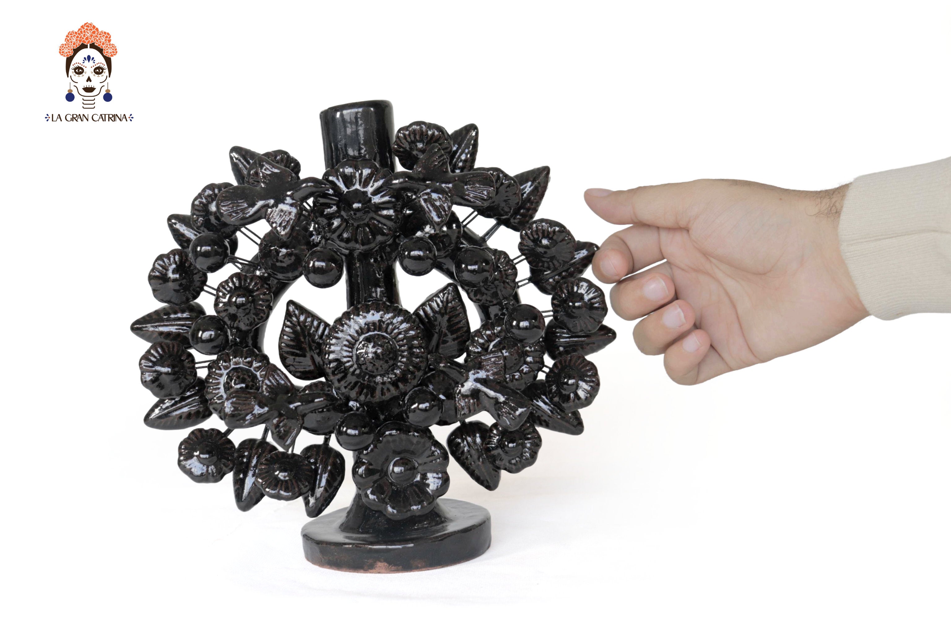 Black 1-Candle Candle Lantern - Glazed Clay - 8.6 in. Montoya