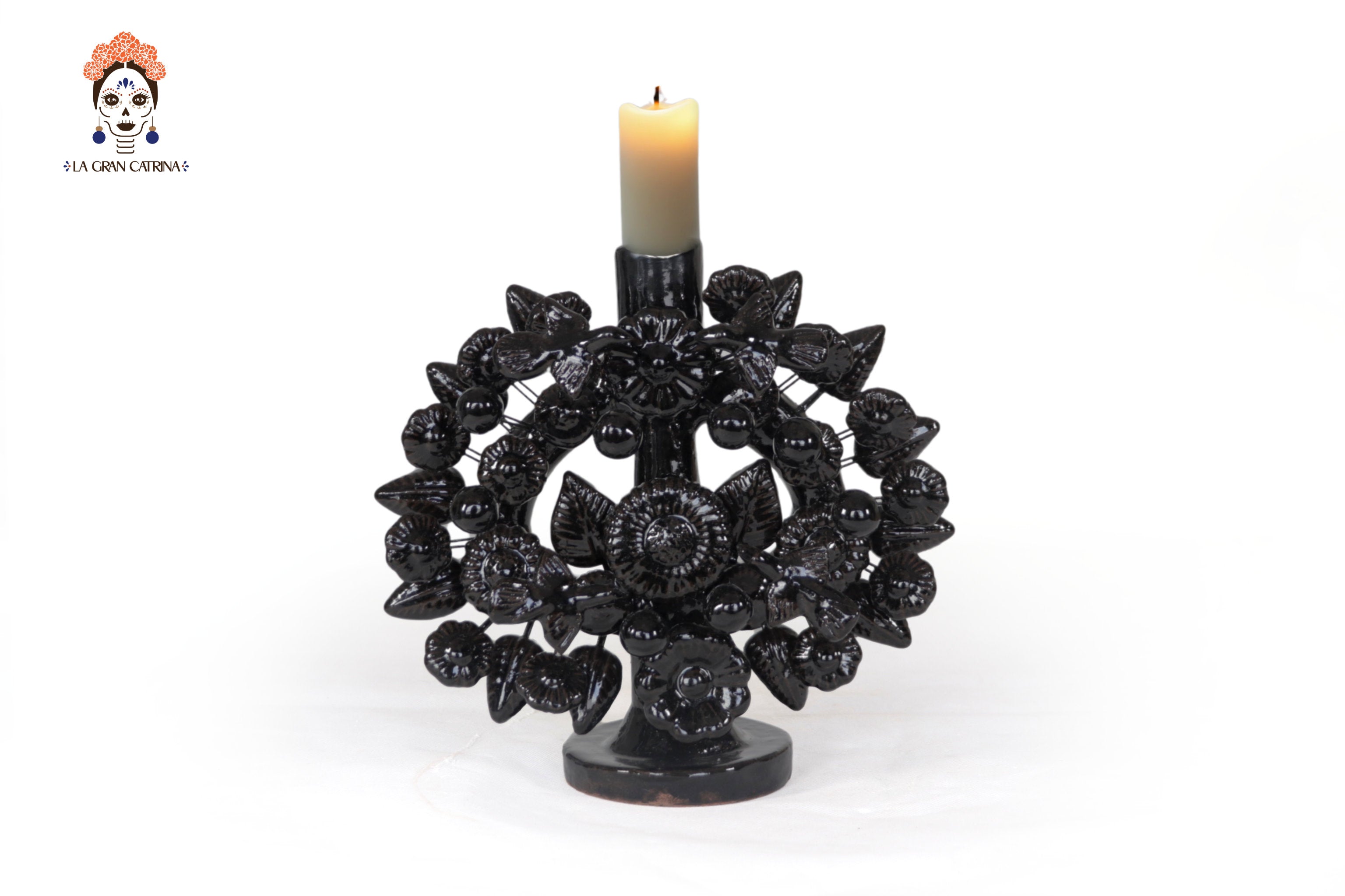 Black 1-Candle Candle Lantern - Glazed Clay - 8.6 in. Montoya